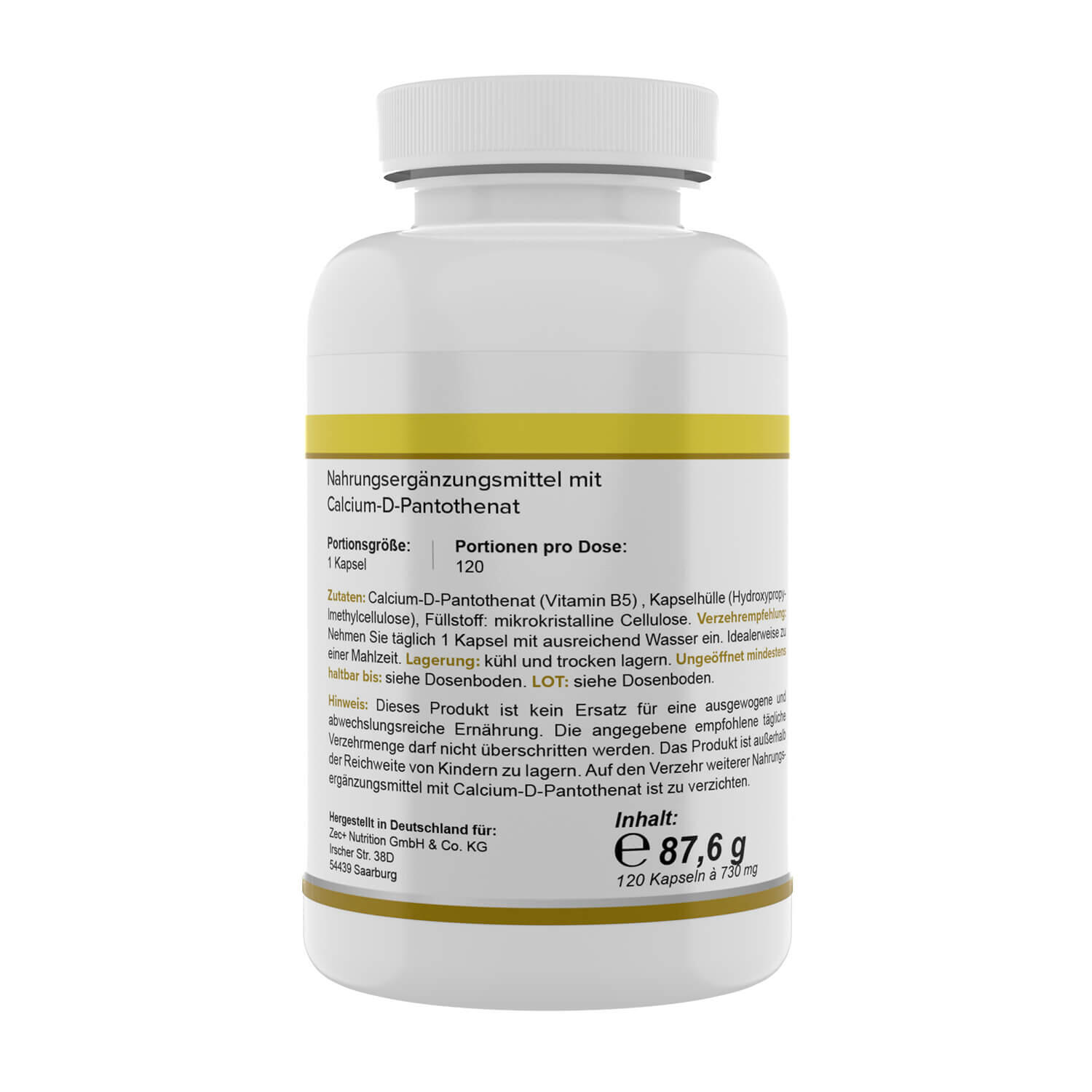 Zec+ Health+ Vitamin B5 (120) Unflavored - Vitamines, minéraux et santé 3/3