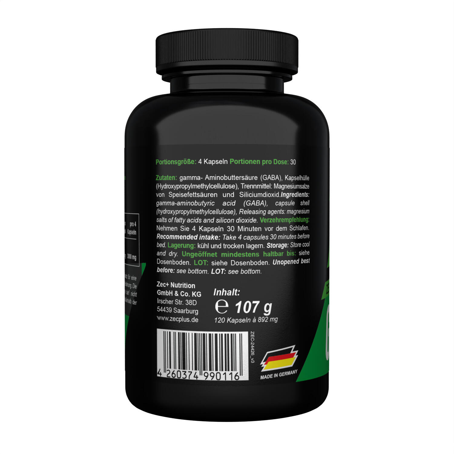 Zec+ Gaba (120 Caps) Unflavored - Intra- et post-entraînement 3/3