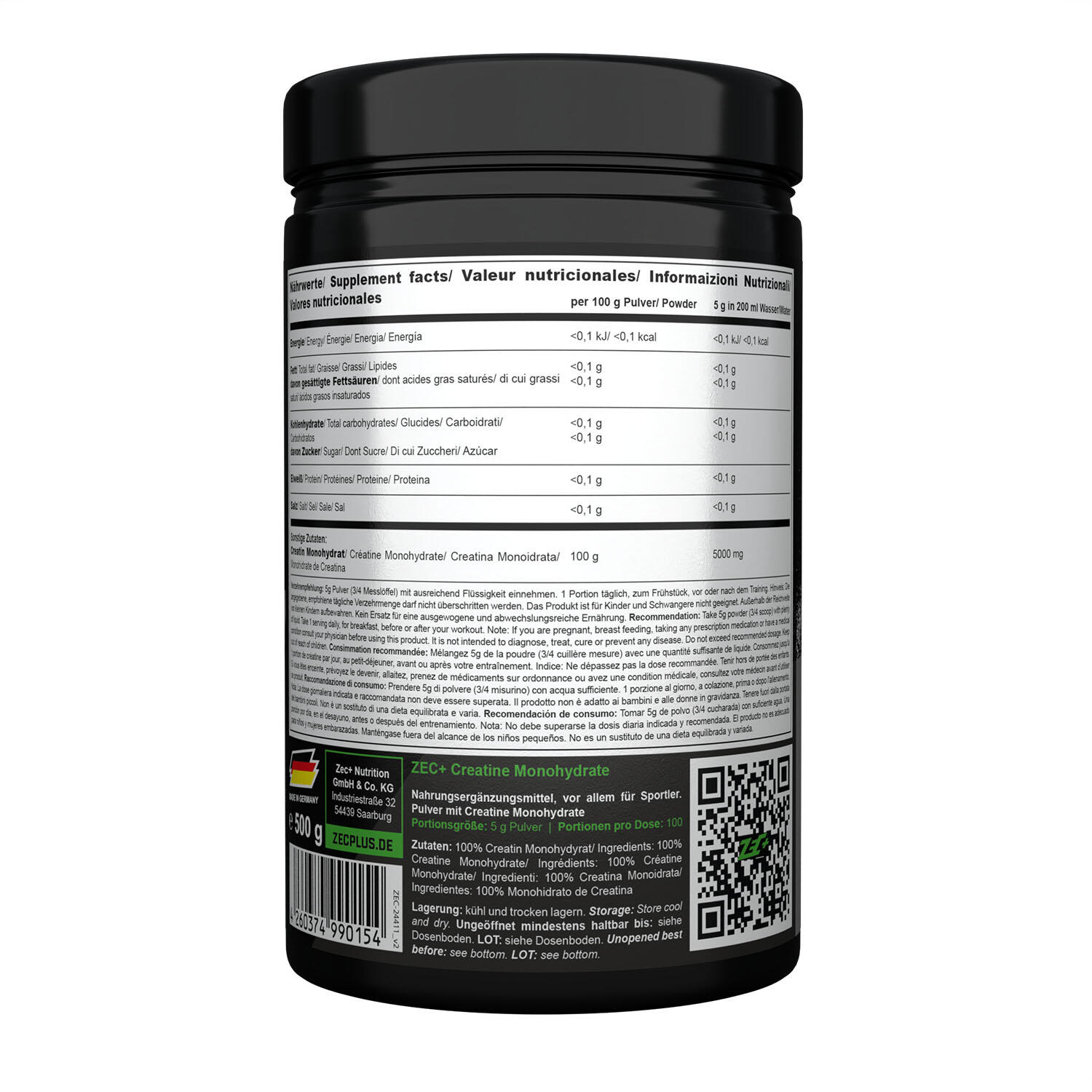 Zec+ Creatine Monohydrate (500g) Unflavoured - Creatine - Creatine Monohydraat 2/3
