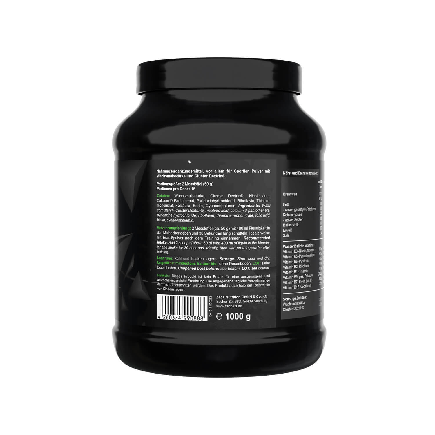 Zec+ Designer Carbs (1000g) Unflavored - Intra- et post-entraînement 2/3