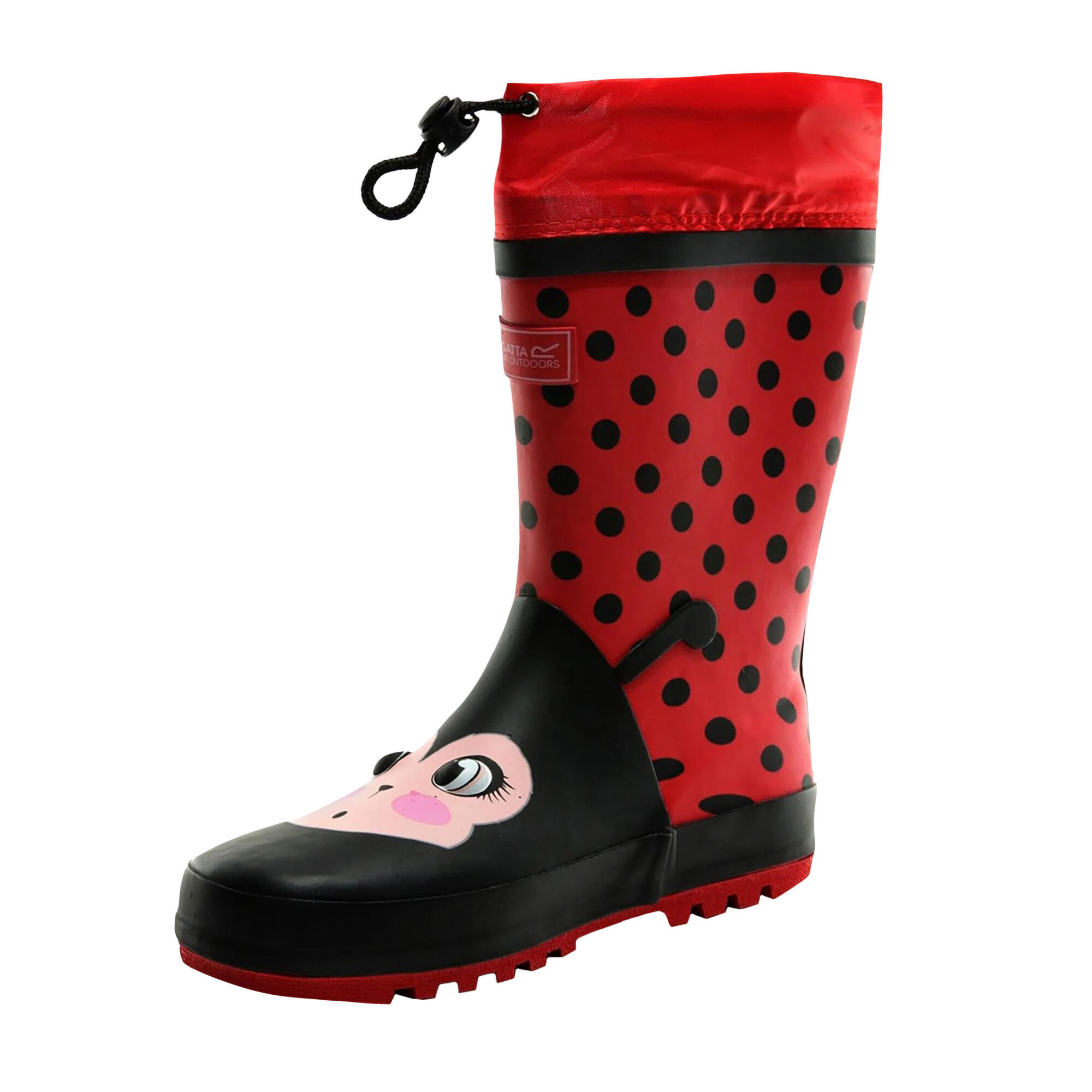 Regatta Stivali Di Gomma Dinosauro Bambini Dare 2B Mudplay Rosso Nero Dot |  Dare 2b