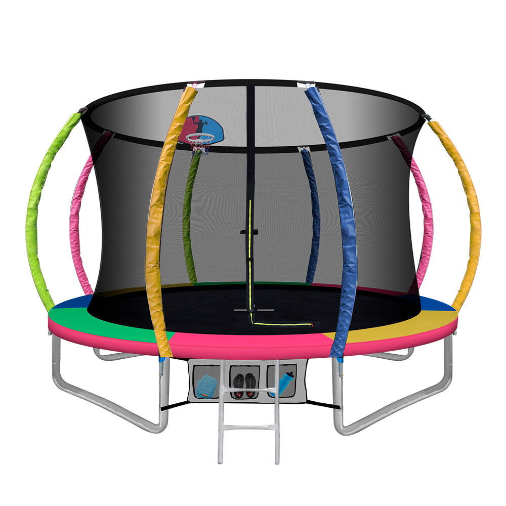 10FT Trampoline Round Trampolines With Basketball Hoop Multi-coloured