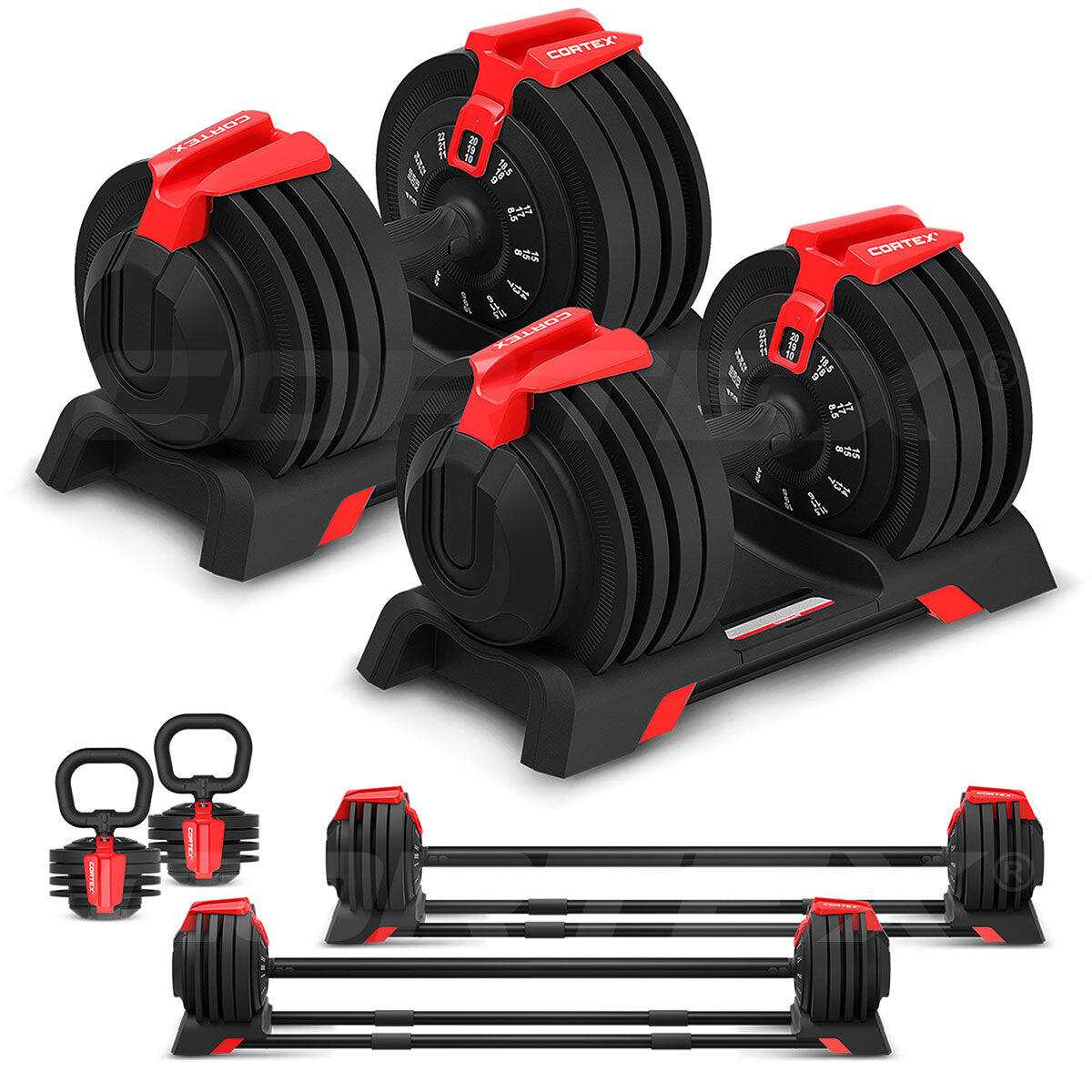 CORTEX Revolock V2 Set Adjustable Steel Dumbbell Barbell Kettlebell All-in-One