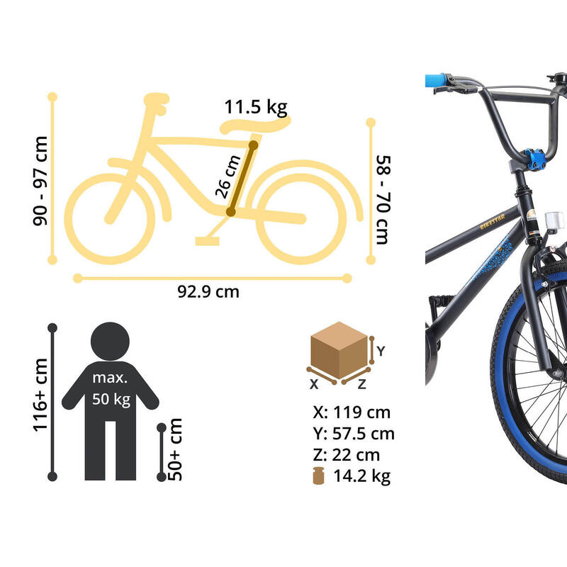 Vélo enfant 20 pouces à partir de 6 - 9 ans, VTC BMX