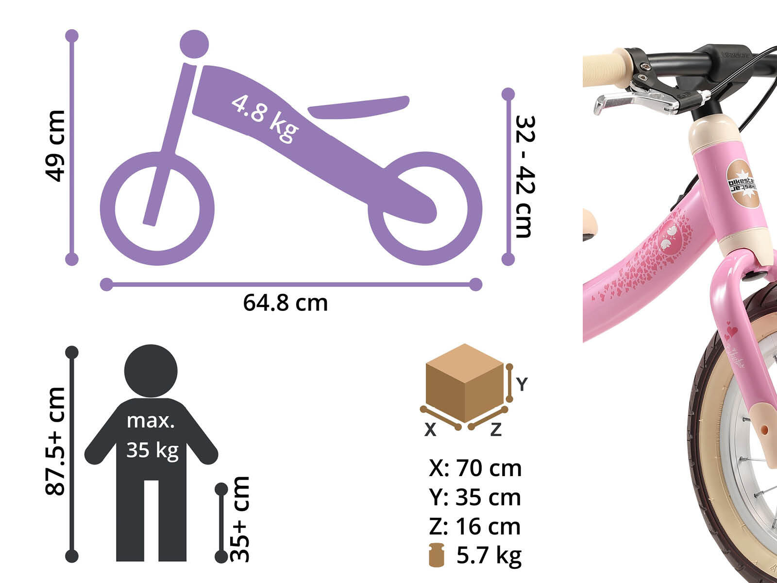 Bikestar meegroei loopfiets Sport 12 inch, lichtroze 4/4