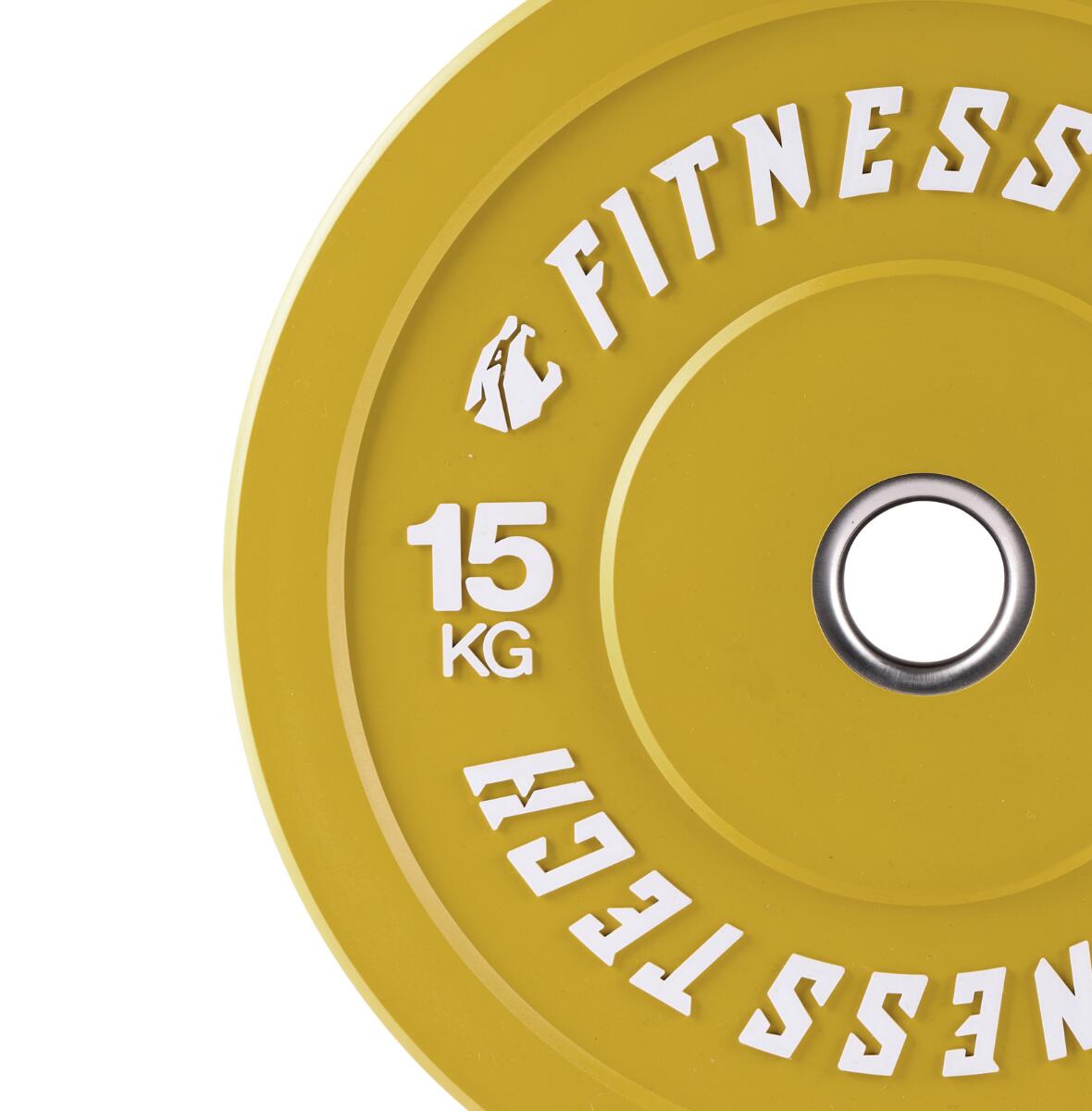 Disco Bumper Plate 15 kg Fitness Tech Alta Resistencia Amarillo Unidad 2/4