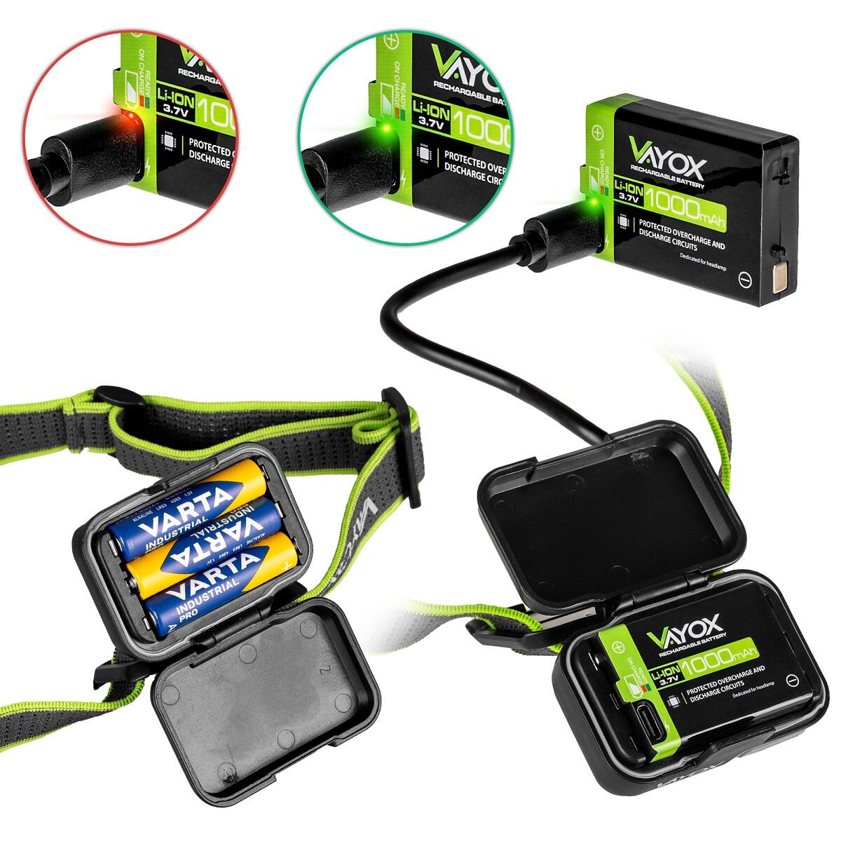 Stirnlampe Vayox VA0196, 800lm, ZOOM, akkubetrieben mit Hybridantrieb 3/8