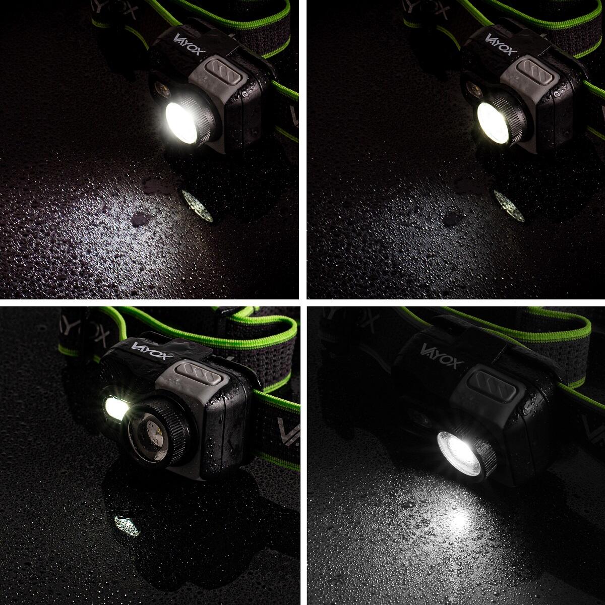 Stirnlampe Vayox VA0196, 800lm, ZOOM, akkubetrieben mit Hybridantrieb 4/8