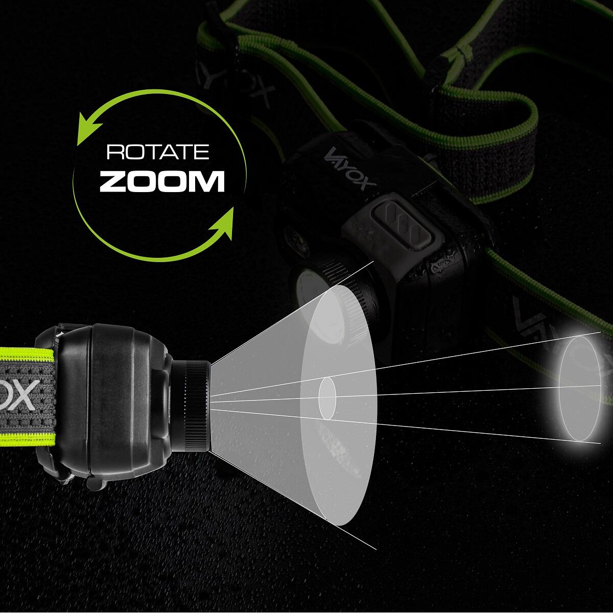 Stirnlampe Vayox VA0196, 800lm, ZOOM, akkubetrieben mit Hybridantrieb 2/8