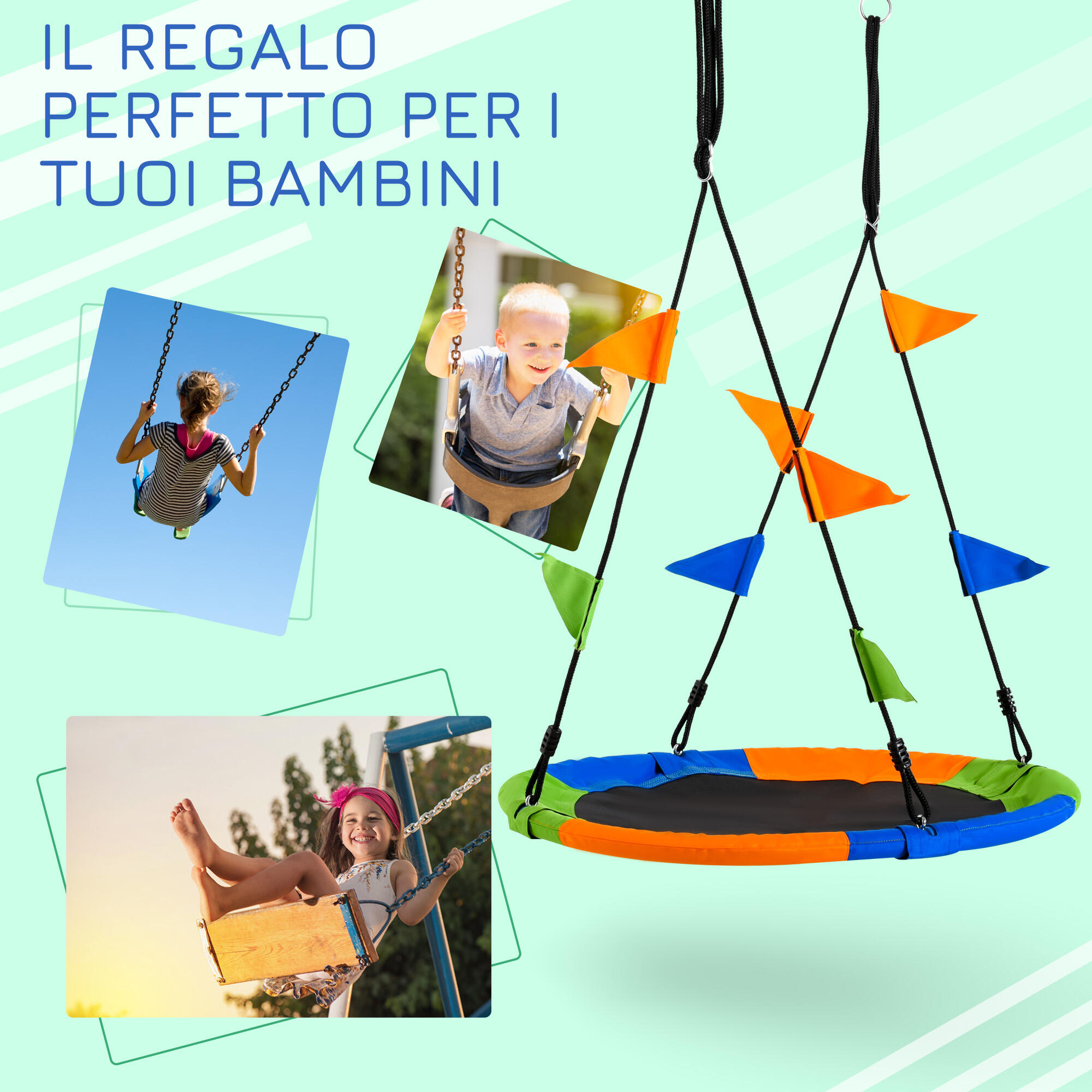 Outsunny Altalena Rotonda per Bambini +3 Anni per Esterni e Interni Multicolor 7/7