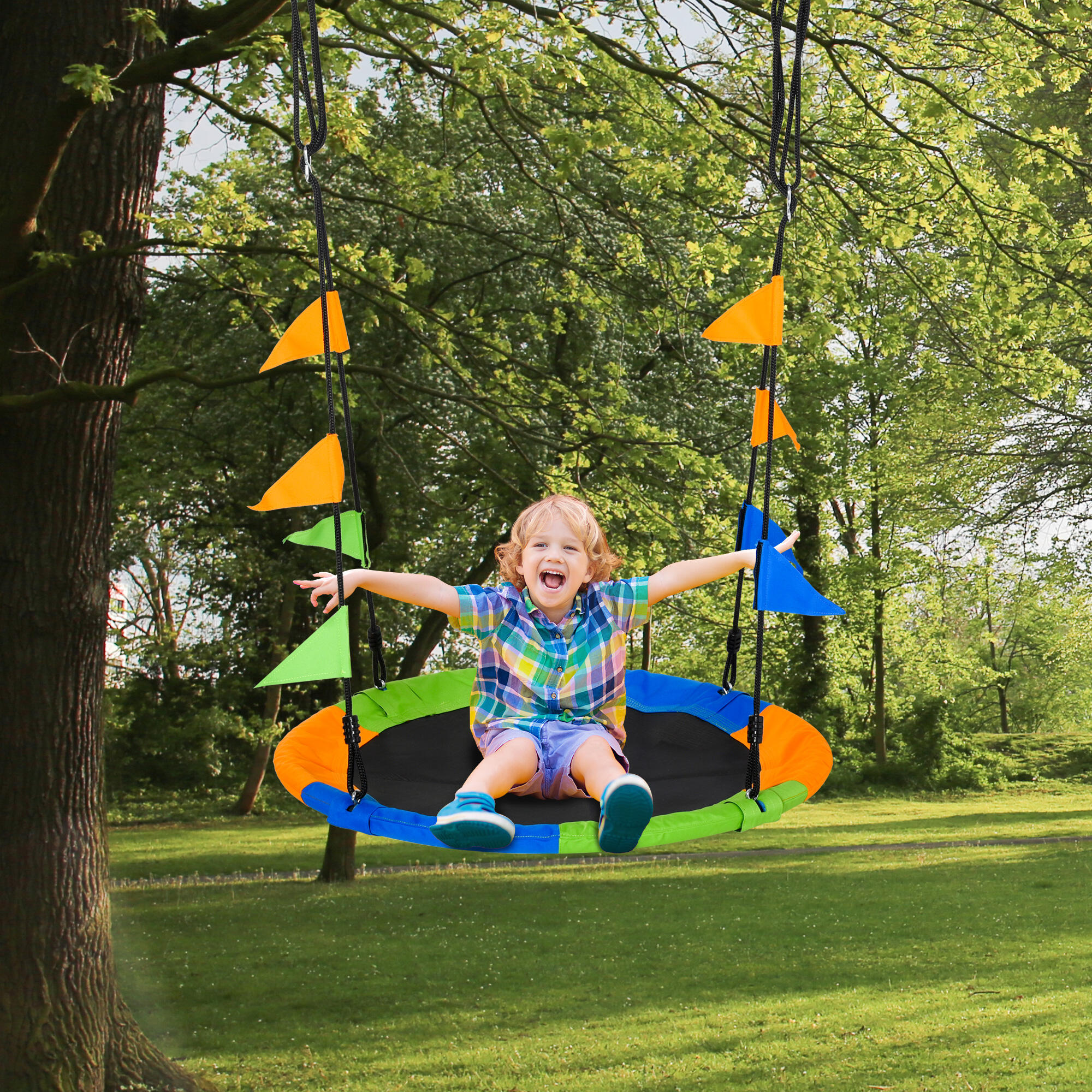 Outsunny Altalena Rotonda per Bambini +3 Anni per Esterni e Interni Multicolor 2/7