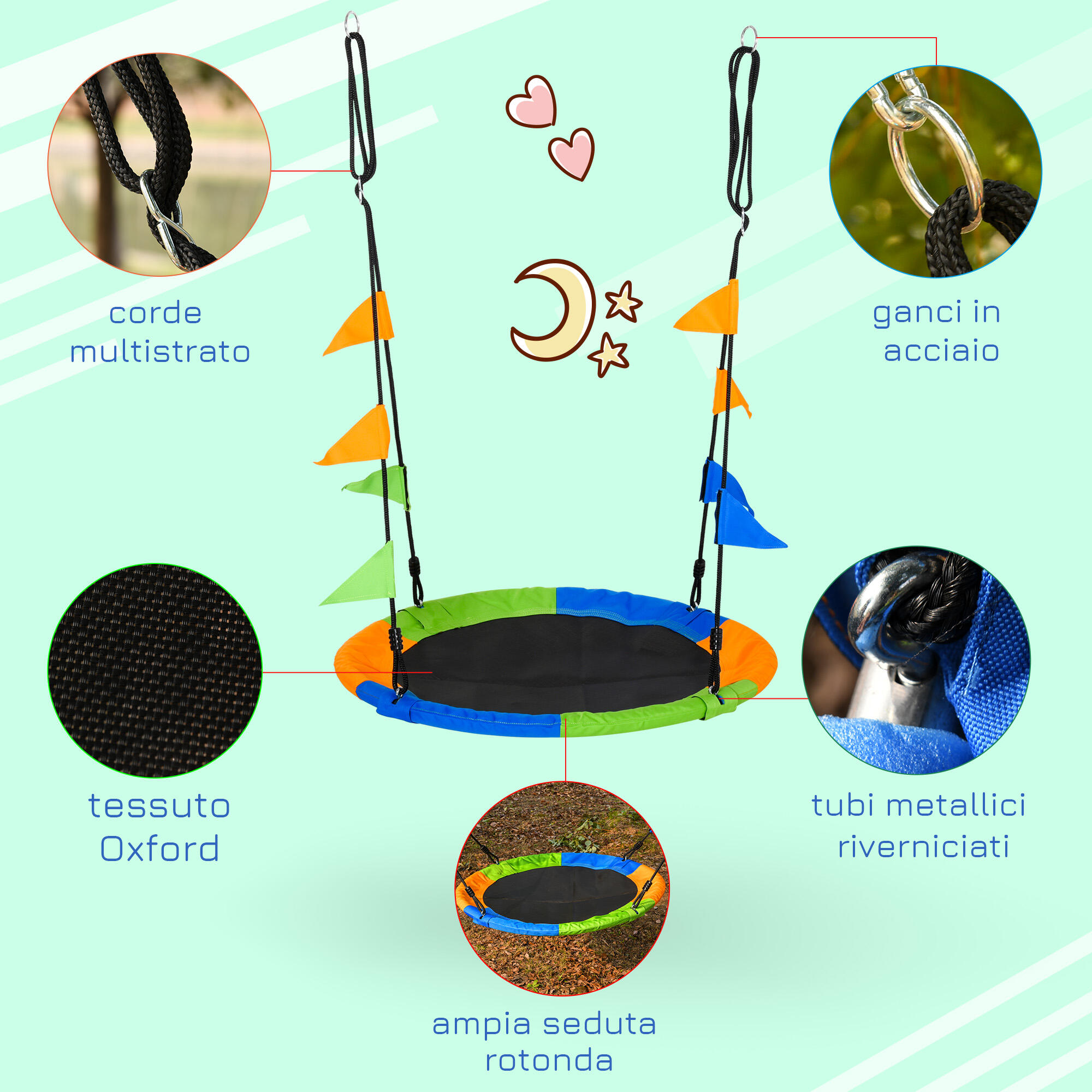 Outsunny Altalena Rotonda per Bambini +3 Anni per Esterni e Interni Multicolor 6/7
