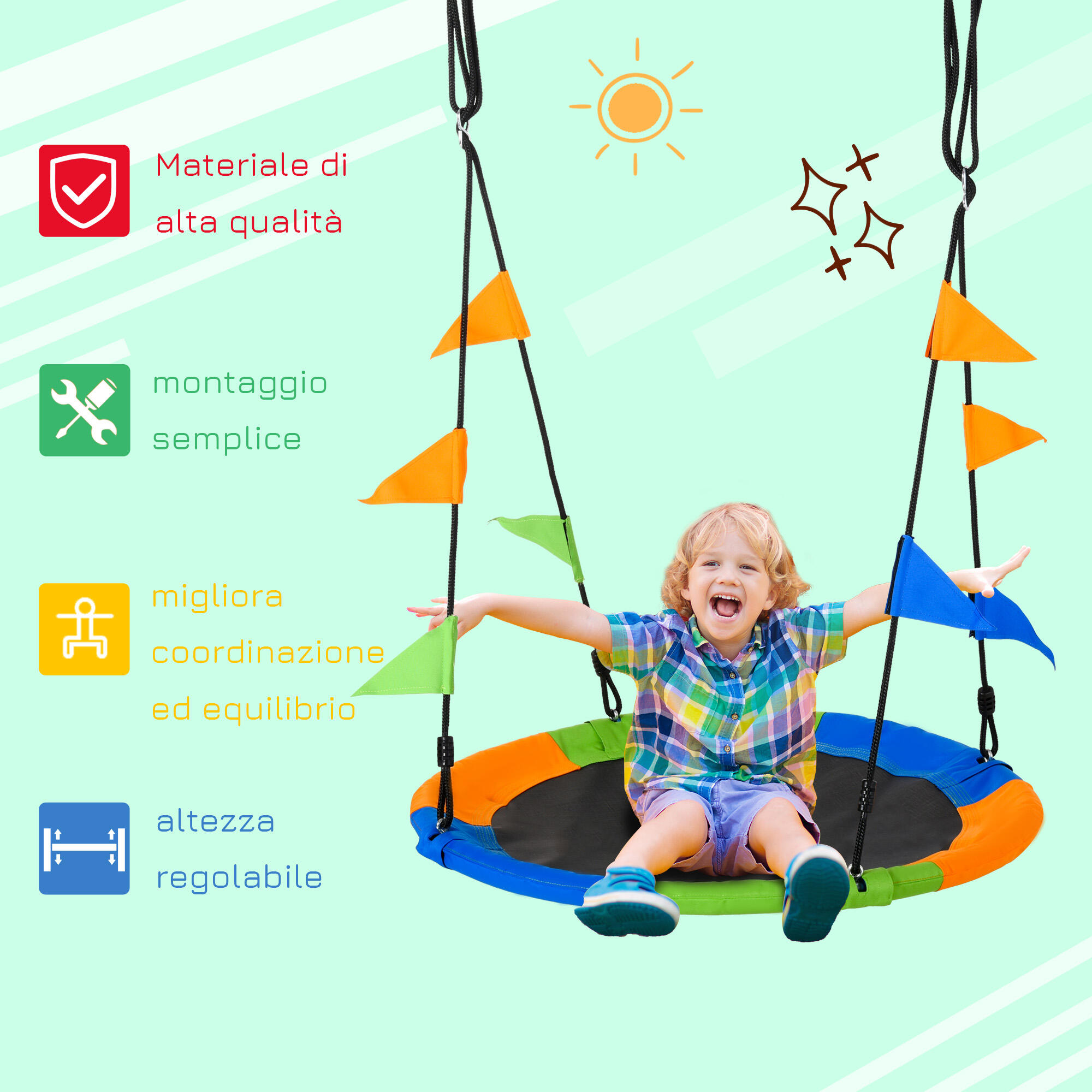 Outsunny Altalena Rotonda per Bambini +3 Anni per Esterni e Interni Multicolor 5/7