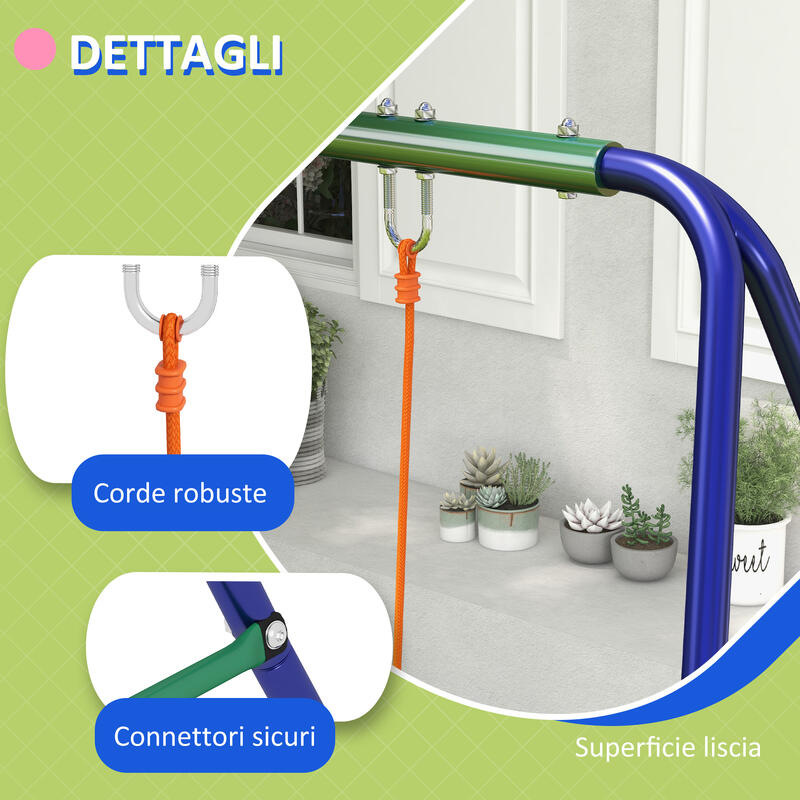 Outsunny Leagăn Dublu pentru Copii 3-8 Ani cu 4 cuie din Metal Și Pp