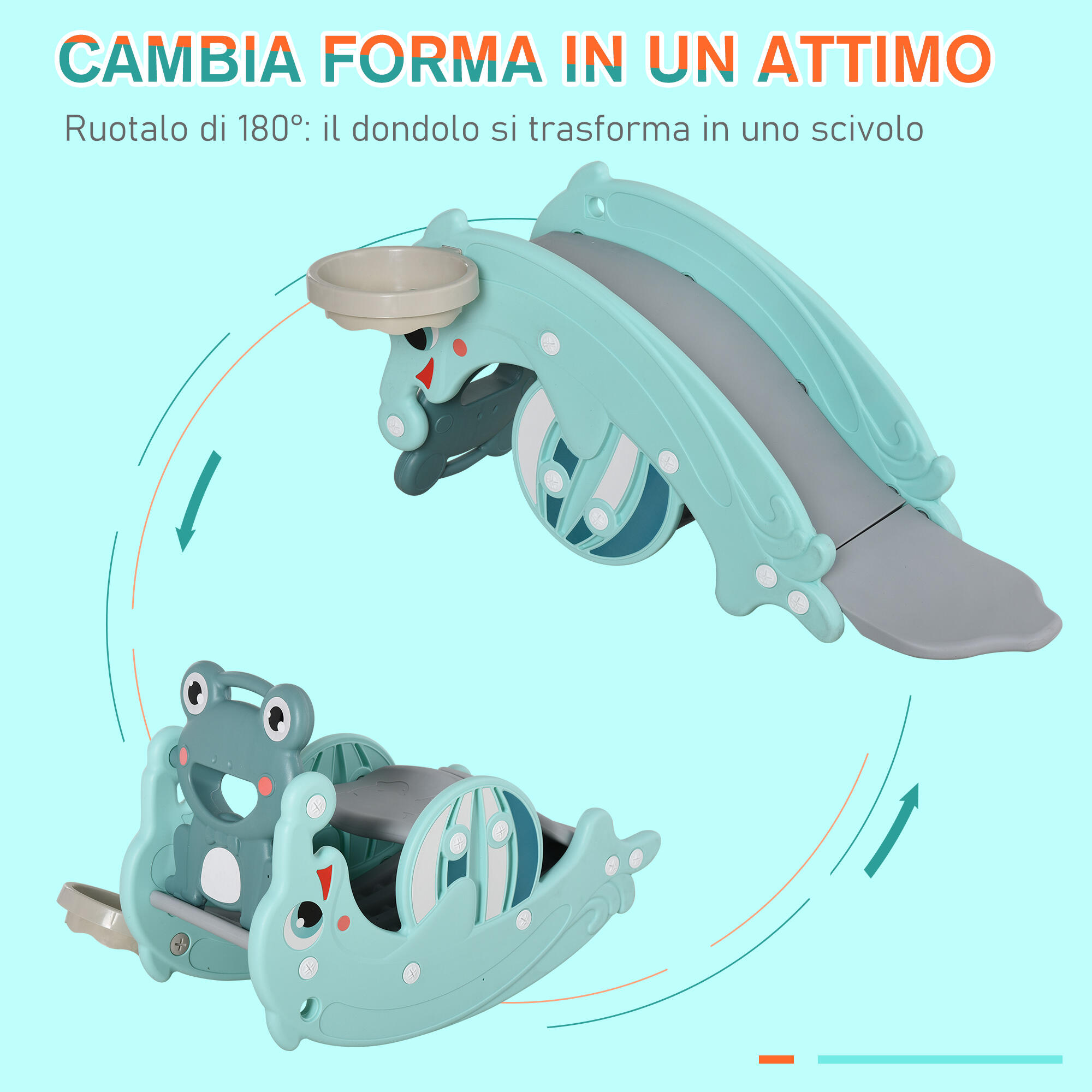 HOMCOM 3-in-1 Cavallo a Dondolo Scivolo per Bambini e Canestro, Età 18-36 mesi 5/8
