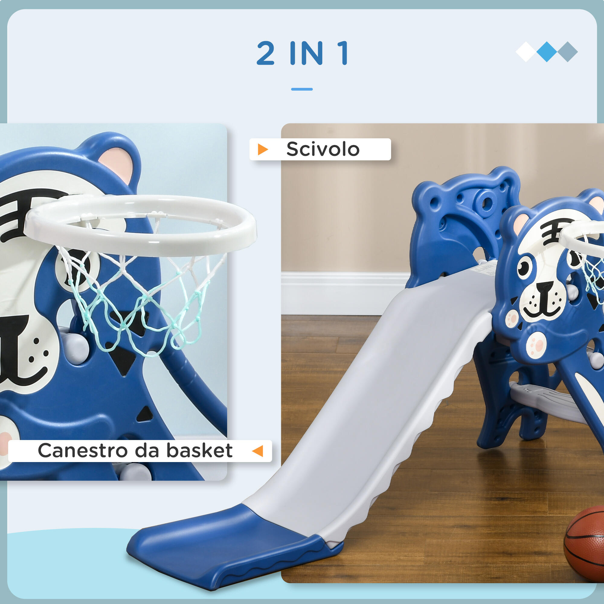 AIYAPLAY Scivolo per Bambini 18-36 Mesi con Canestro Basket Laterale 4/8