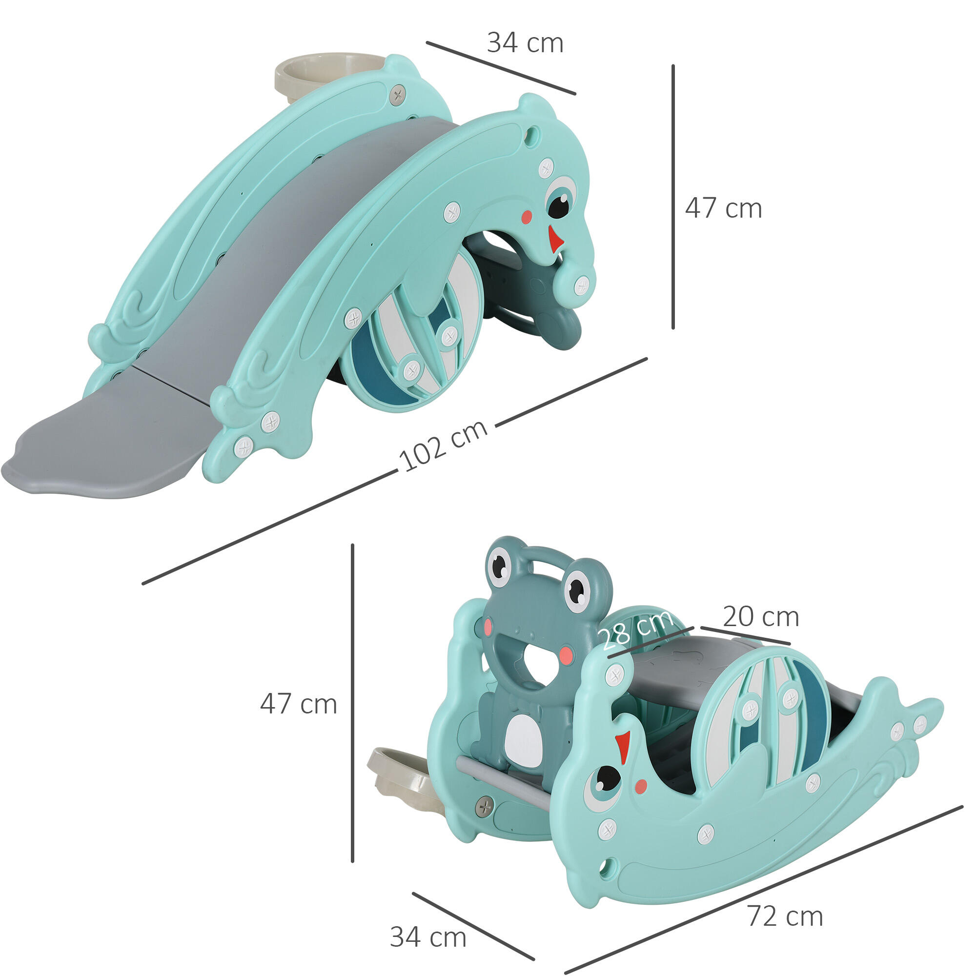 HOMCOM 3-in-1 Cavallo a Dondolo Scivolo per Bambini e Canestro, Età 18-36 mesi 3/8