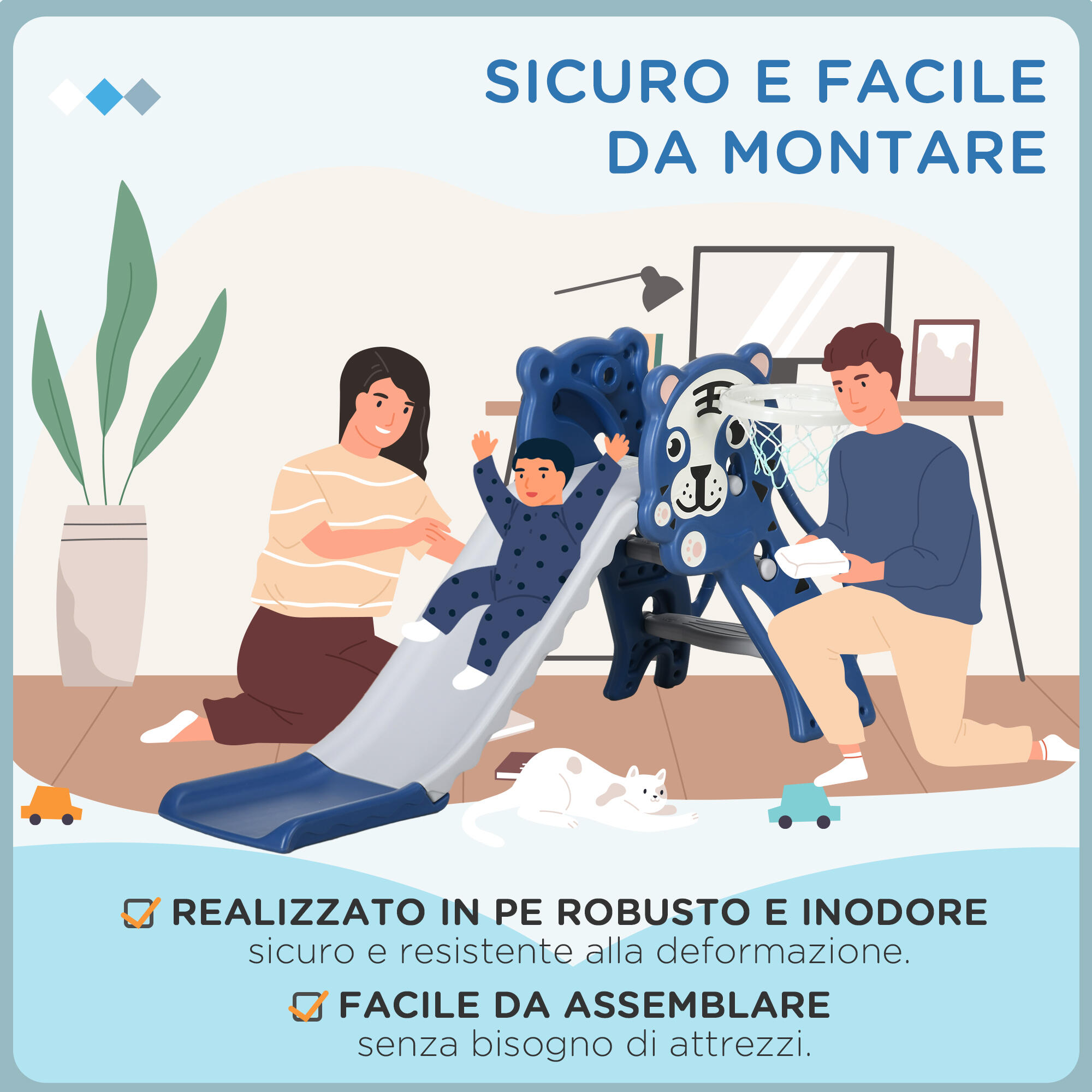 AIYAPLAY Scivolo per Bambini 18-36 Mesi con Canestro Basket Laterale 7/8