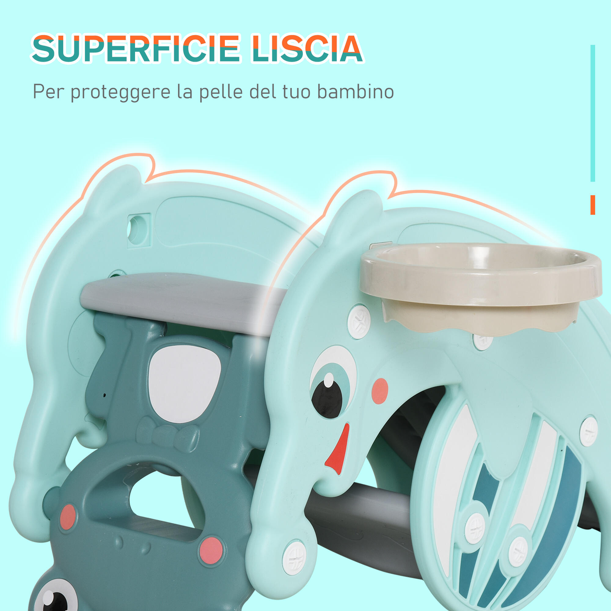 HOMCOM 3-in-1 Cavallo a Dondolo Scivolo per Bambini e Canestro, Età 18-36 mesi 7/8