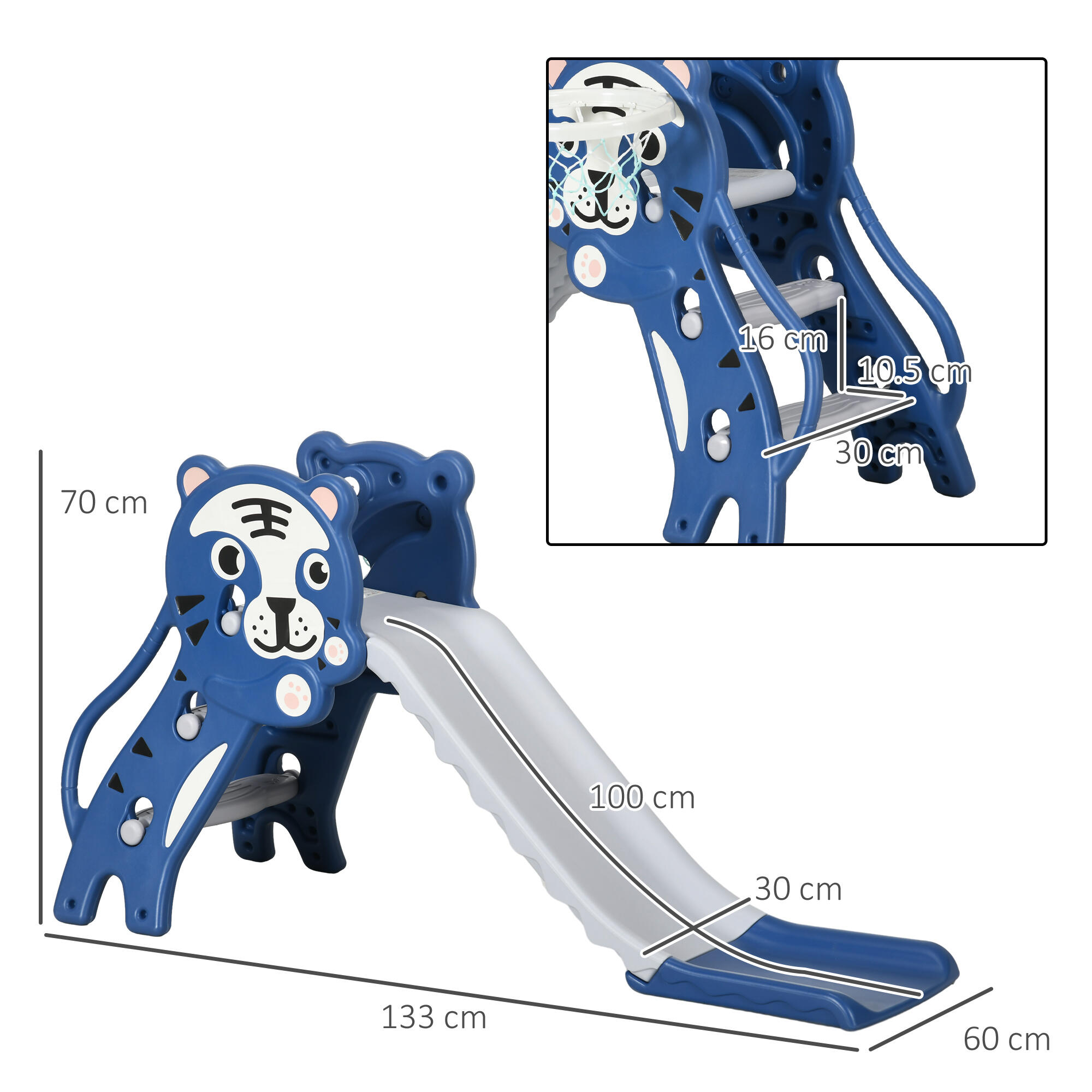 AIYAPLAY Scivolo per Bambini 18-36 Mesi con Canestro Basket Laterale 3/8