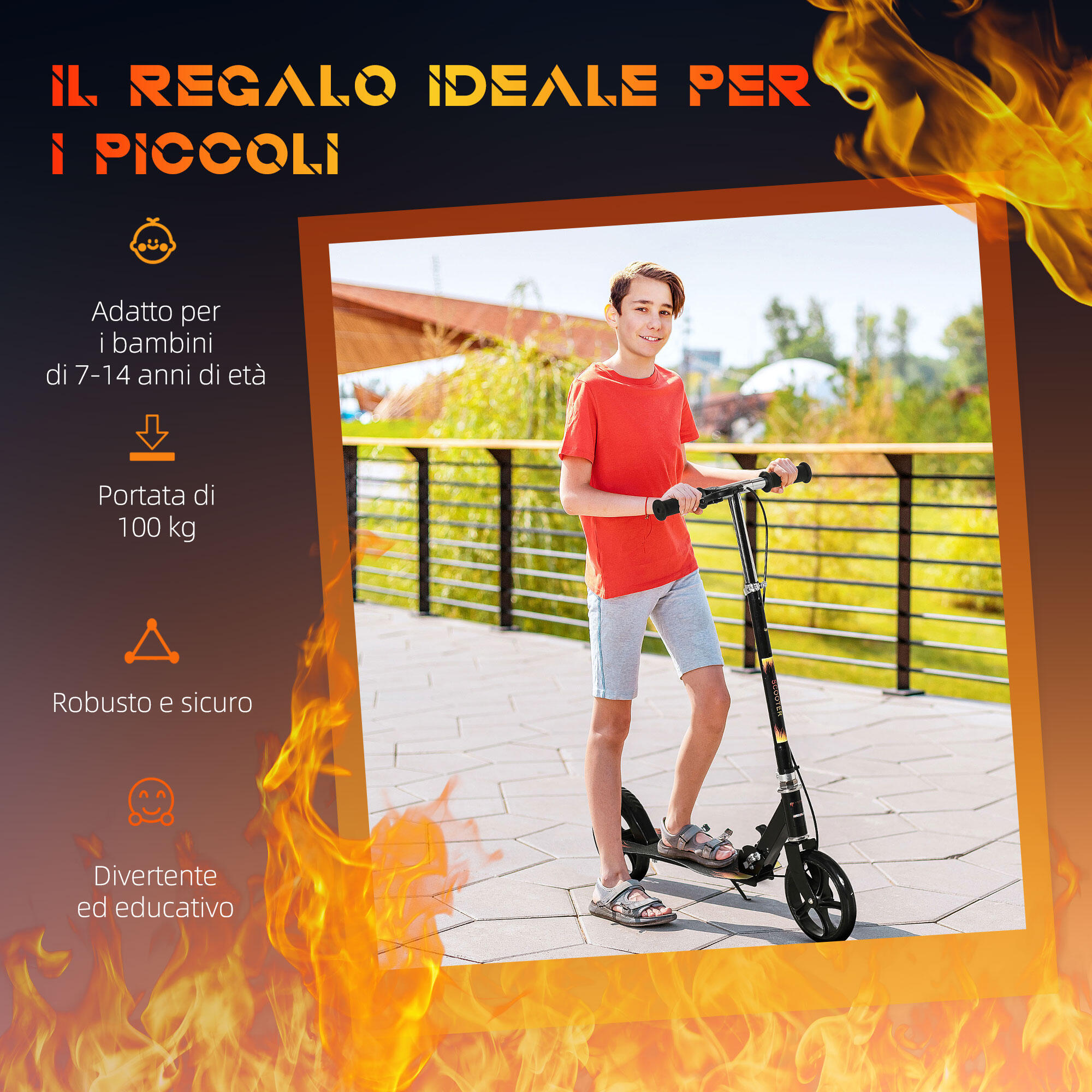 HOMCOM Monopattino per Bambini 7-14 Anni con Manubrio Regolabile, Nero 7/7