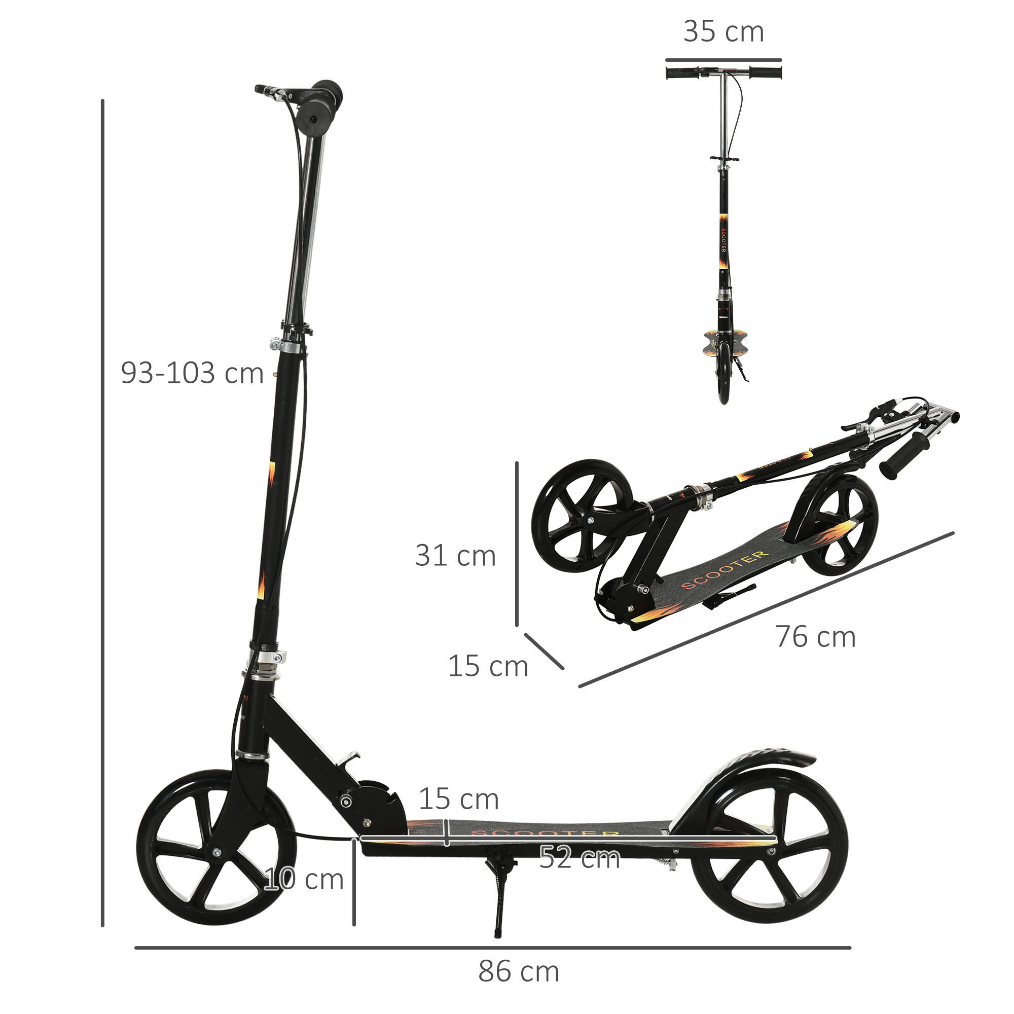 HOMCOM Monopattino per Bambini 7-14 Anni con Manubrio Regolabile, Nero 3/7
