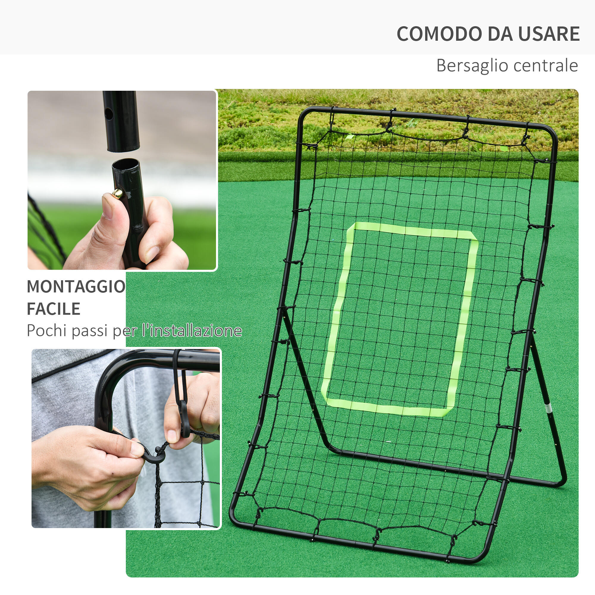 HOMCOM Rete da Rimbalzo Elastica per Palleggi e Allenamento Calcio Acciaio e PE 5/7