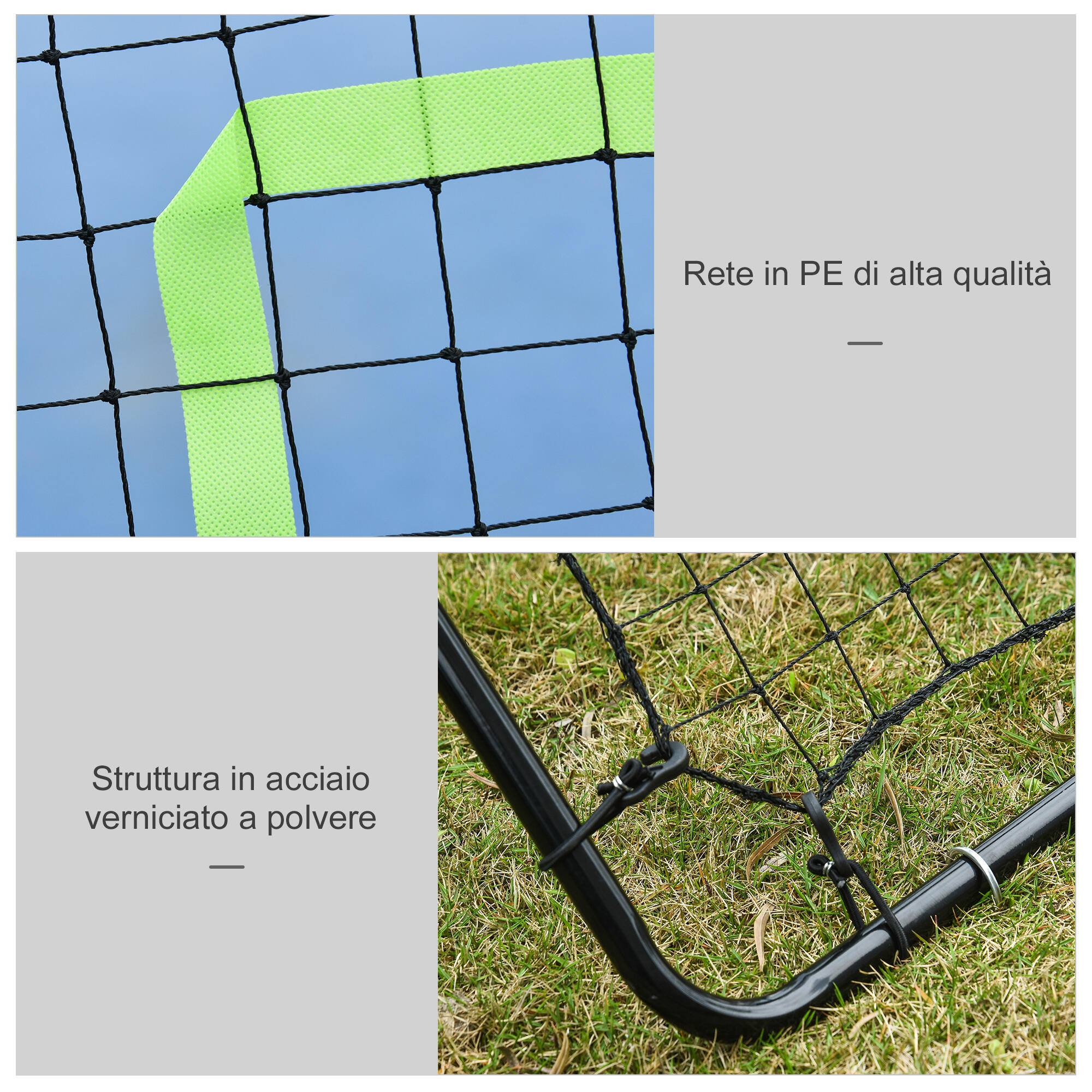 HOMCOM Rete da Rimbalzo Elastica per Palleggi e Allenamento Calcio Acciaio e PE 6/7