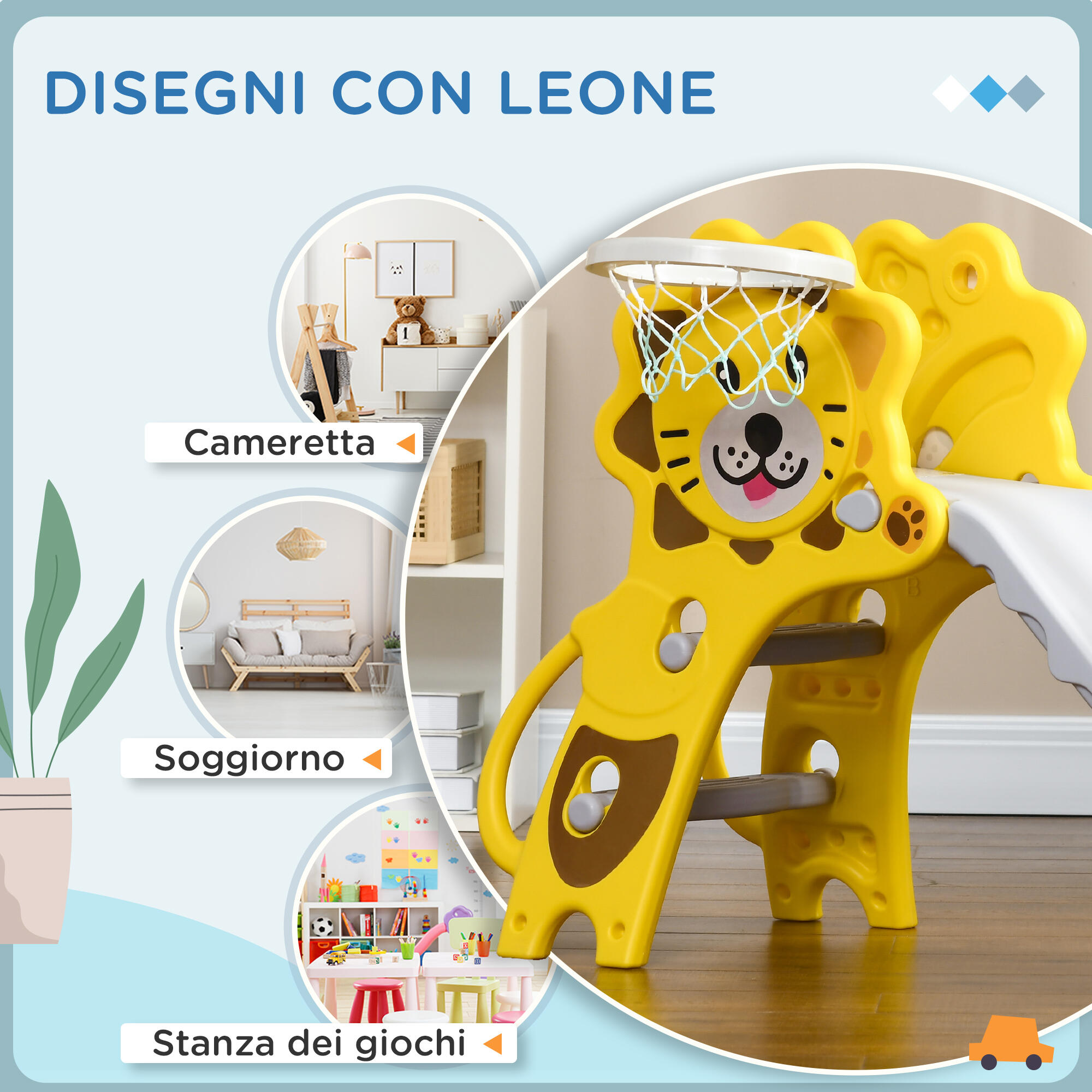 AIYAPLAY Scivolo per Bambini 18-36 Mesi con Canestro da Basket Laterale 5/7