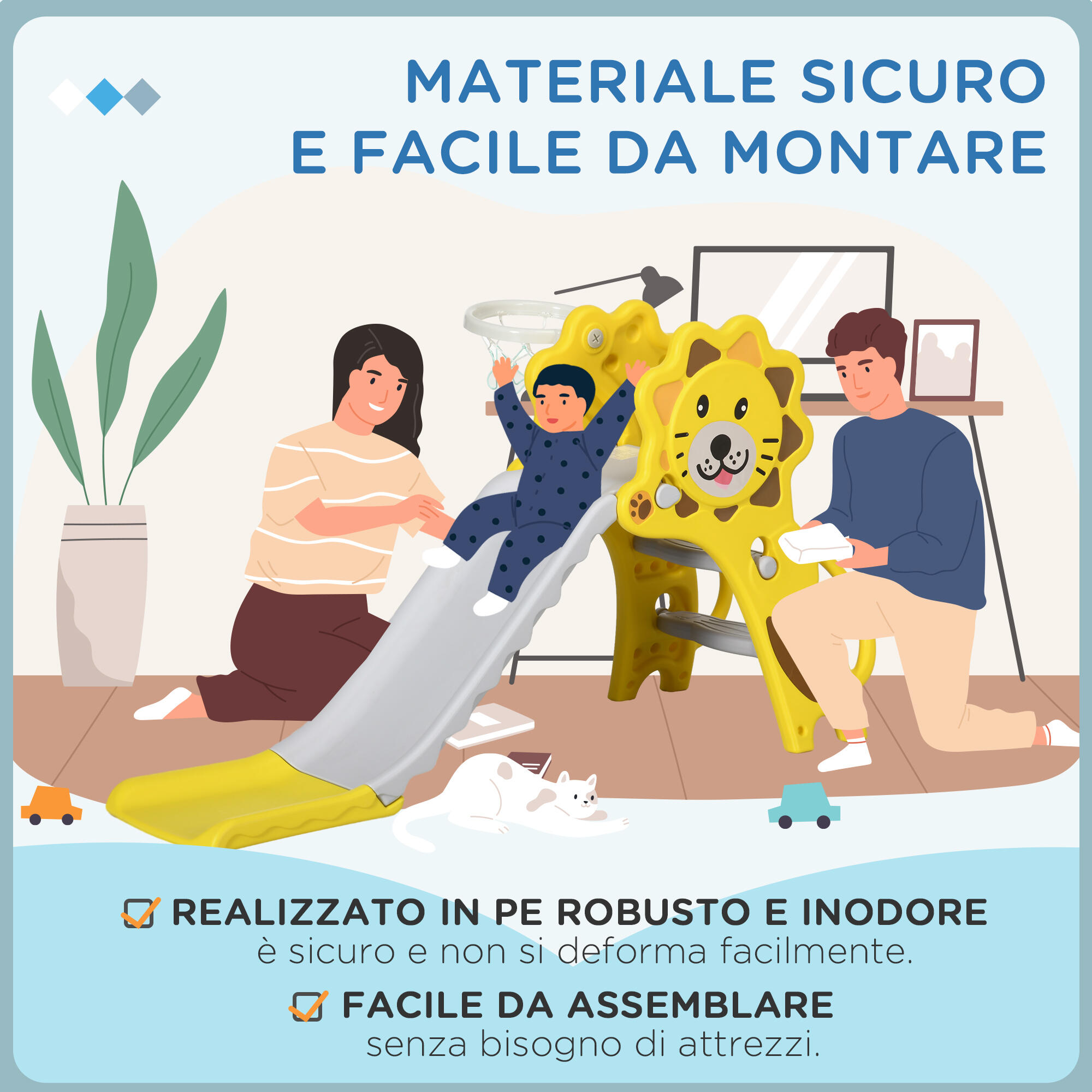 AIYAPLAY Scivolo per Bambini 18-36 Mesi con Canestro da Basket Laterale 7/7