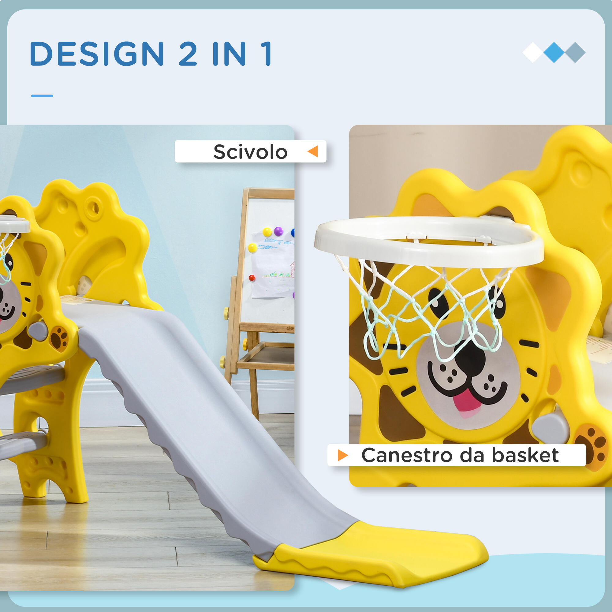 AIYAPLAY Scivolo per Bambini 18-36 Mesi con Canestro da Basket Laterale 4/7