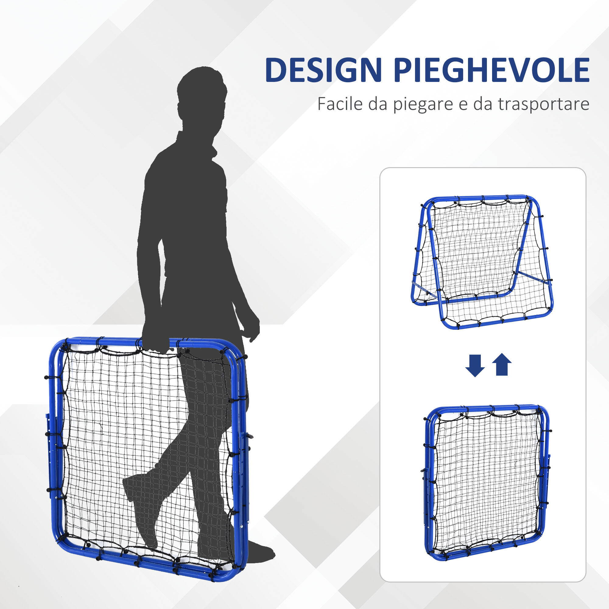 HOMCOM Rete da Calcio Rebounder Pieghevole con Angolazione Regolabile Blu 5/8