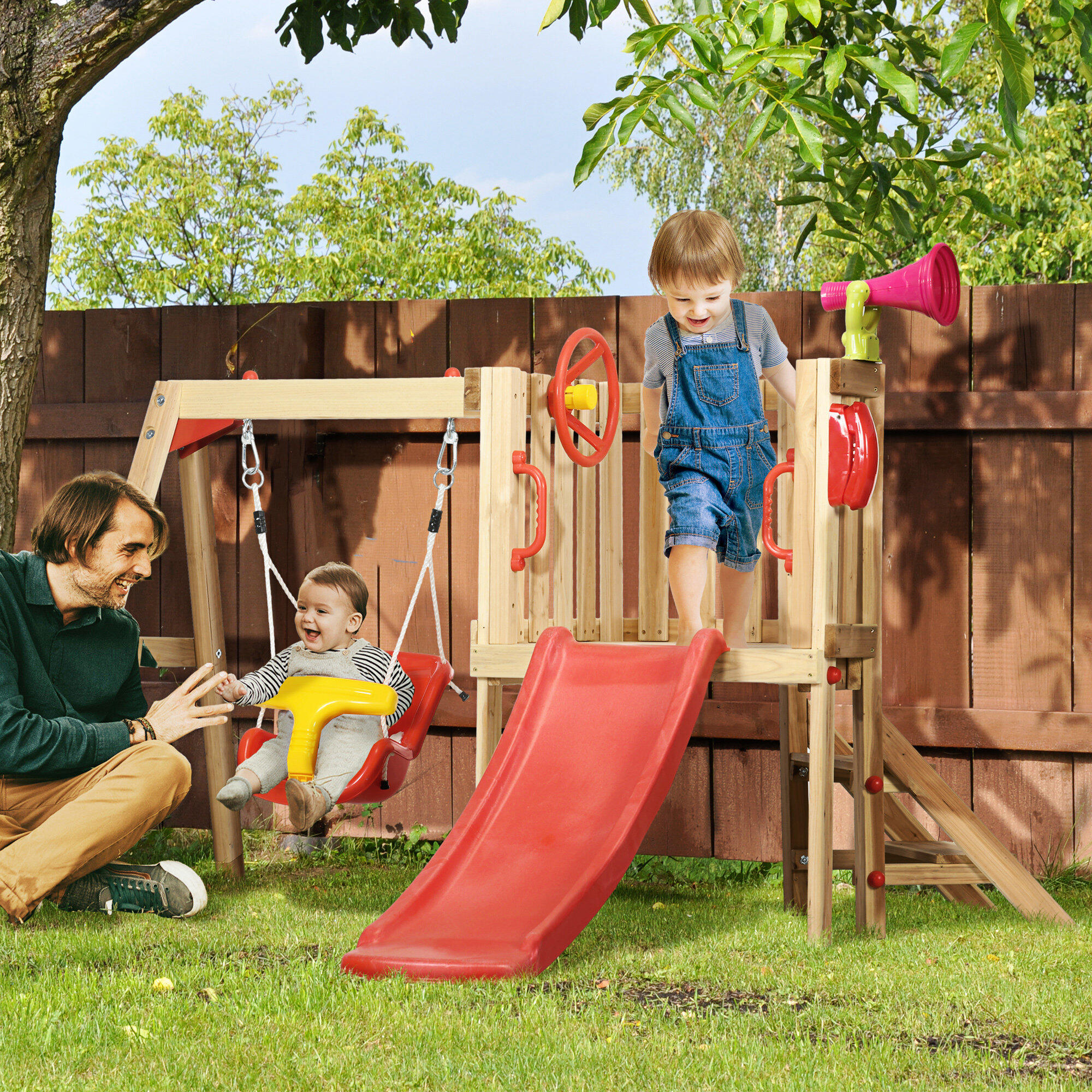 Outsunny Set Scivolo e Altalena da Giardino Bimbi 18-48 Mesi in Legno e Plastica 2/7