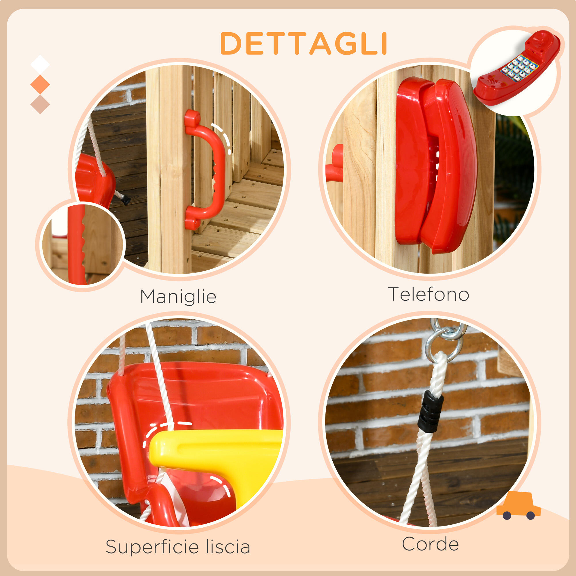 Outsunny Set Scivolo e Altalena da Giardino Bimbi 18-48 Mesi in Legno e Plastica 7/7