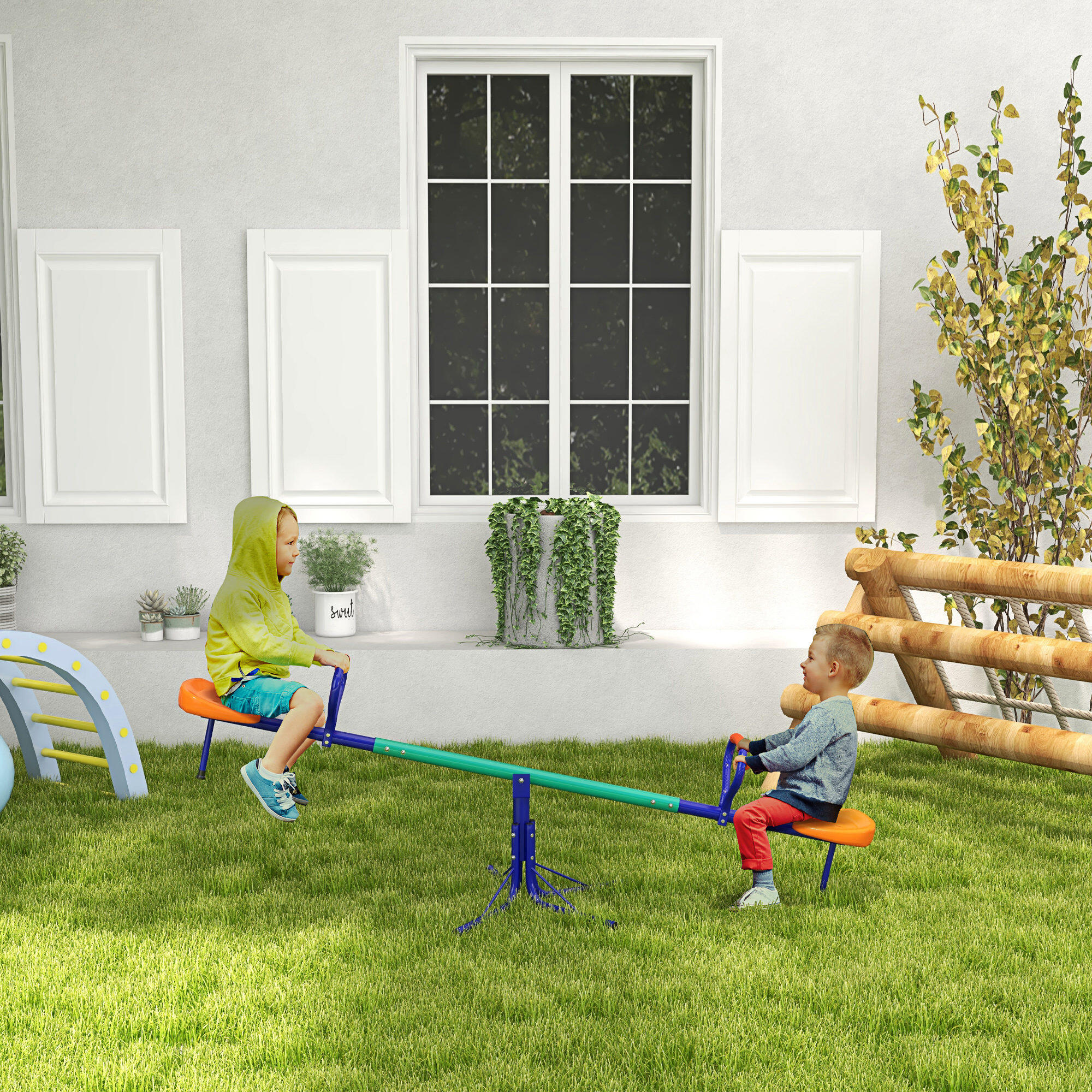 Outsunny Altalena a Bilico per Bambini 3-8 Anni in Acciaio e PP Multicolore 2/7