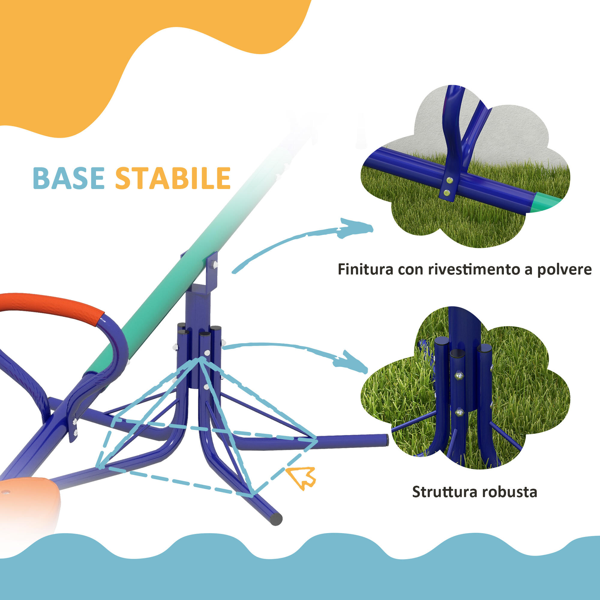 Outsunny Altalena a Bilico per Bambini 3-8 Anni in Acciaio e PP Multicolore 7/7