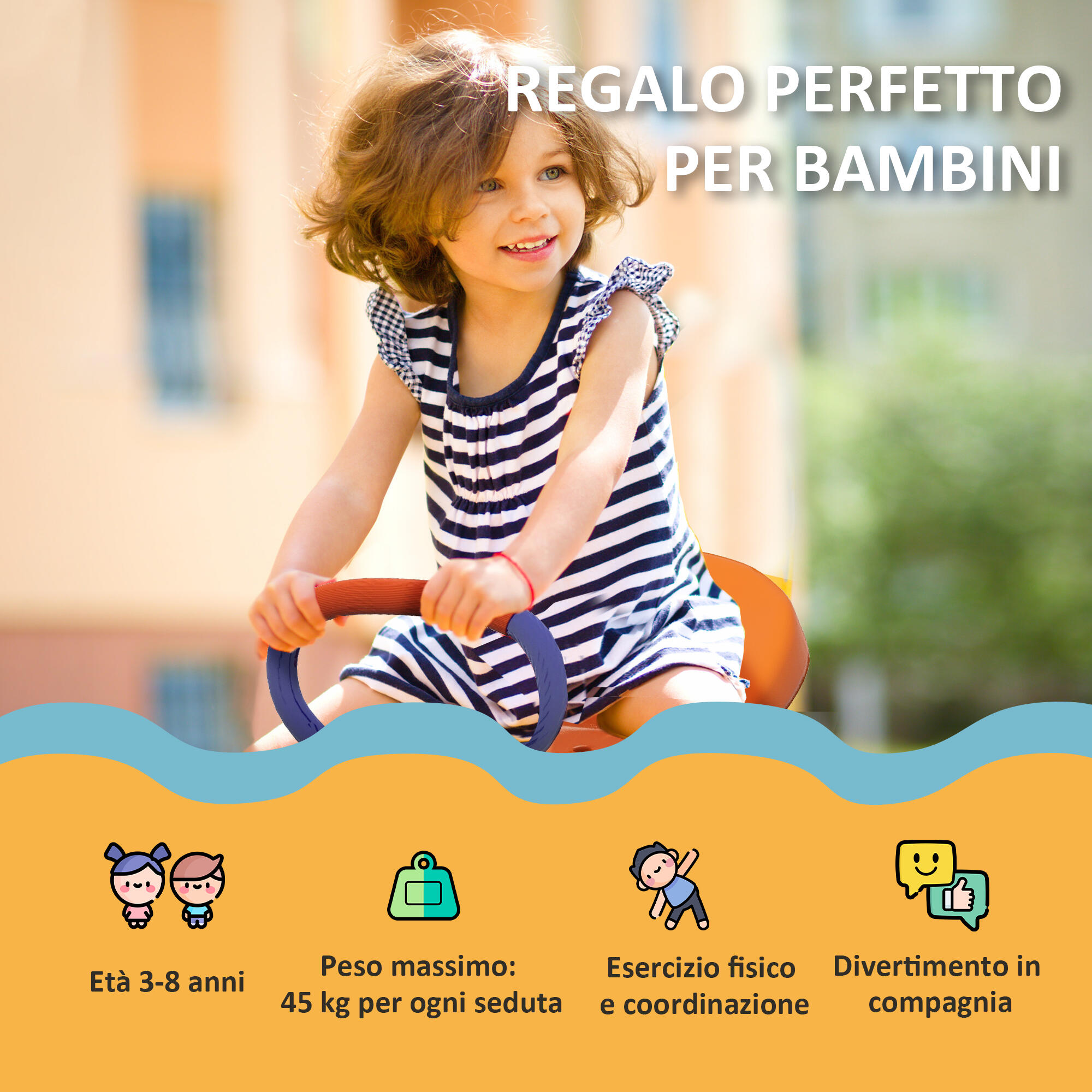 Outsunny Altalena a Bilico per Bambini 3-8 Anni in Acciaio e PP Multicolore 4/7