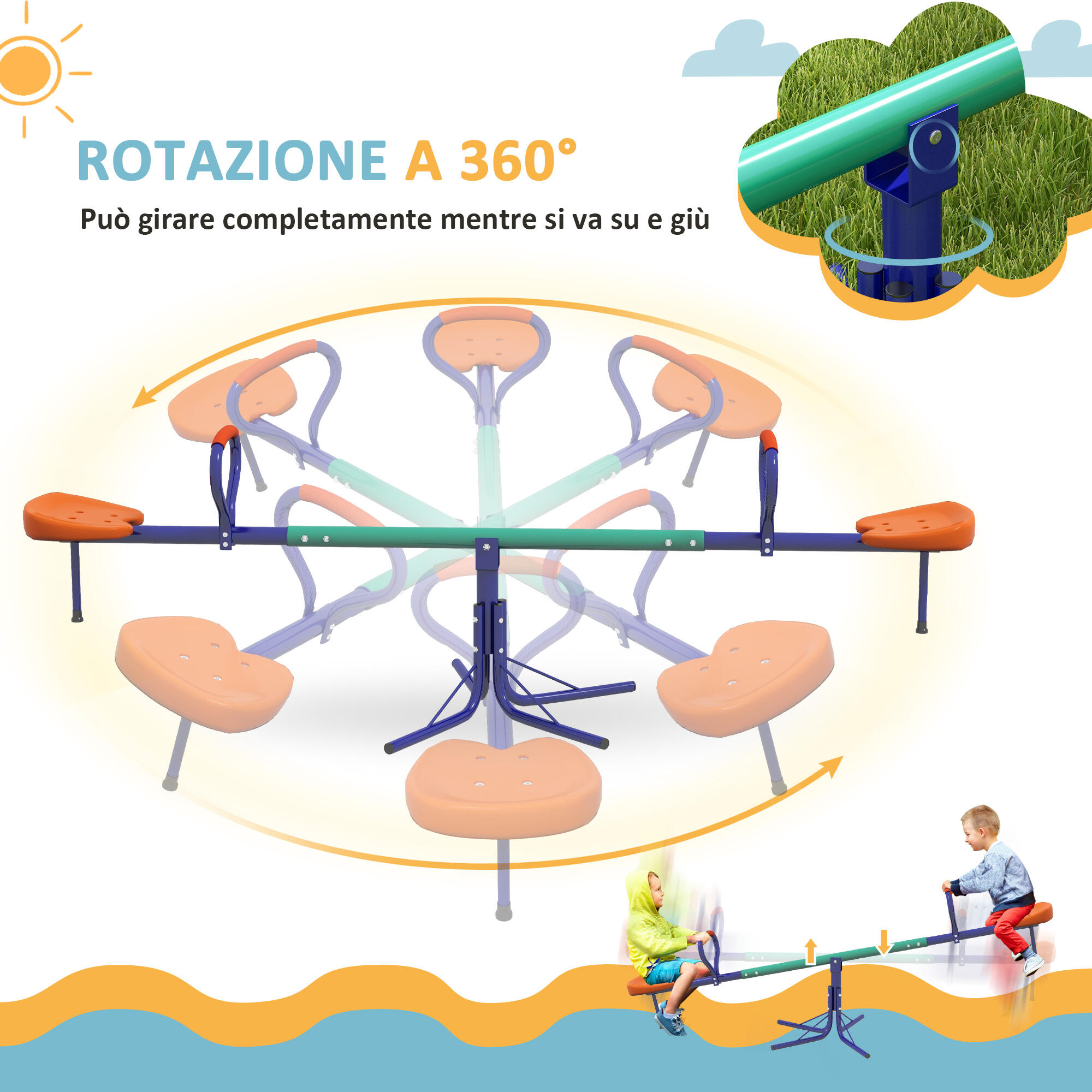 Outsunny Altalena a Bilico per Bambini 3-8 Anni in Acciaio e PP Multicolore 5/7