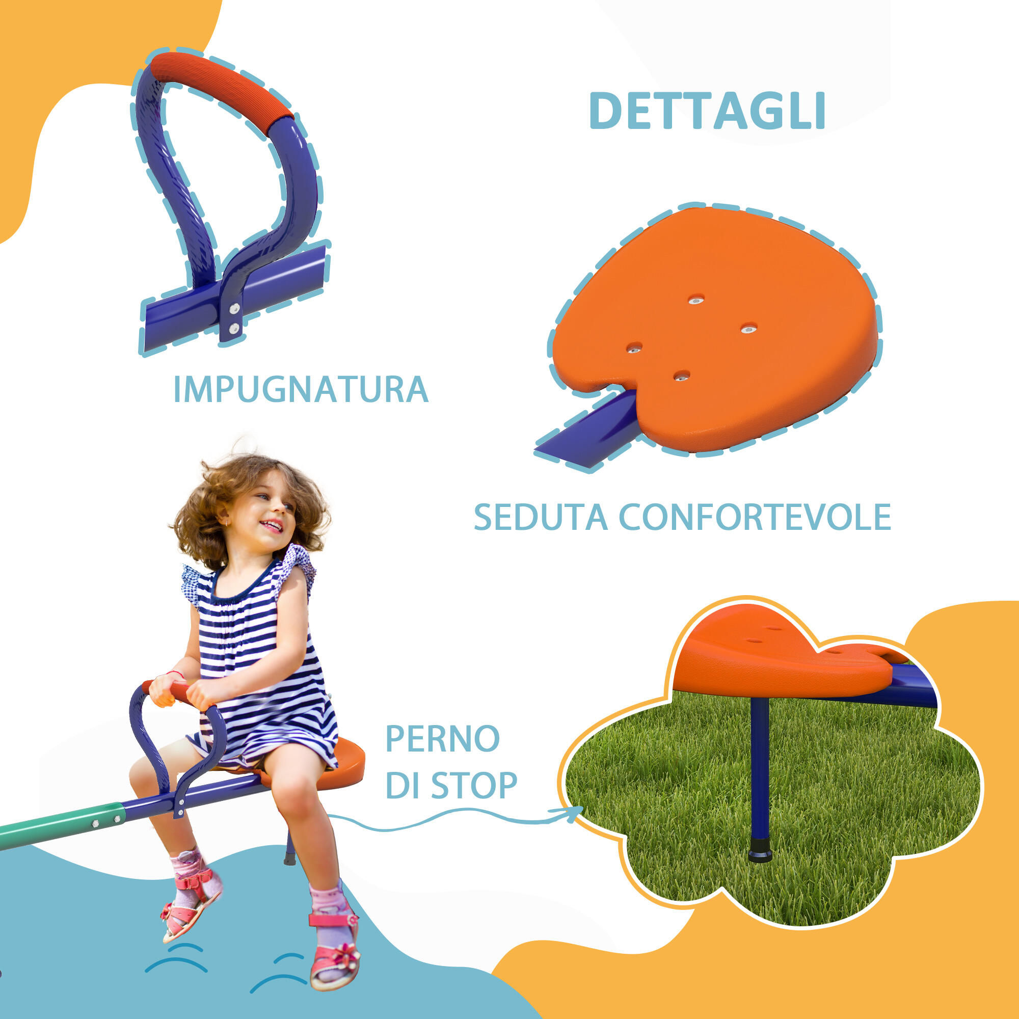 Outsunny Altalena a Bilico per Bambini 3-8 Anni in Acciaio e PP Multicolore 6/7