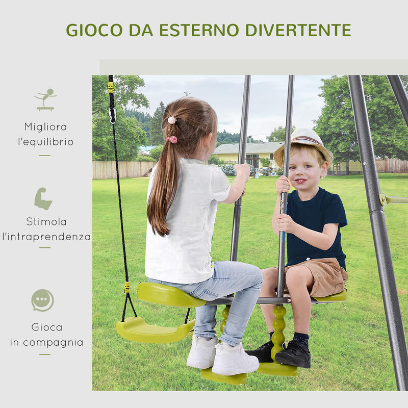 HOMCOM Altalena per Bambini 3-10 Anni con Cavalluccio e Scaletta Verde Grigio