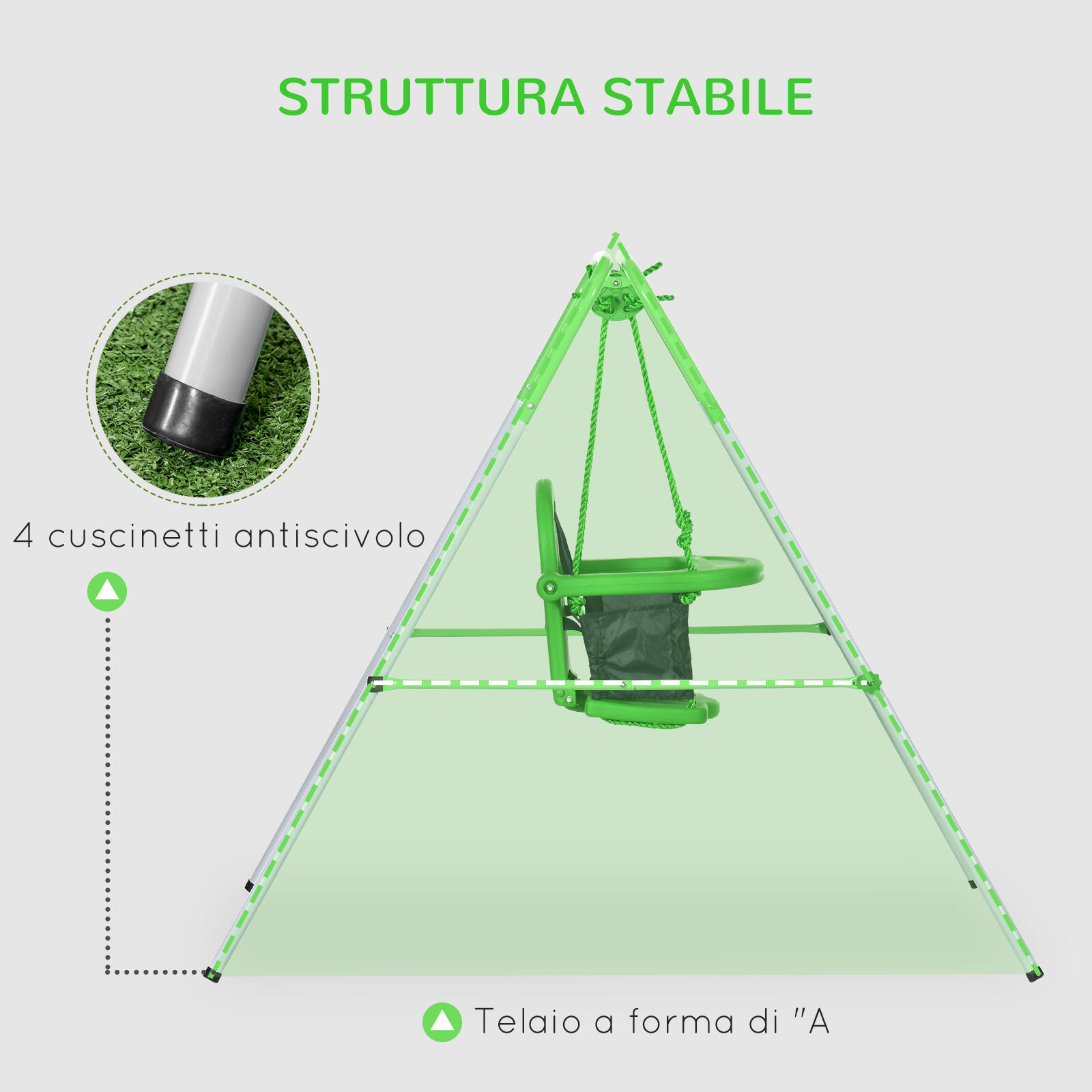 Outsunny Altalena per Bambini 6-36 Mesi da Giardino e Salotto Verde 6/7