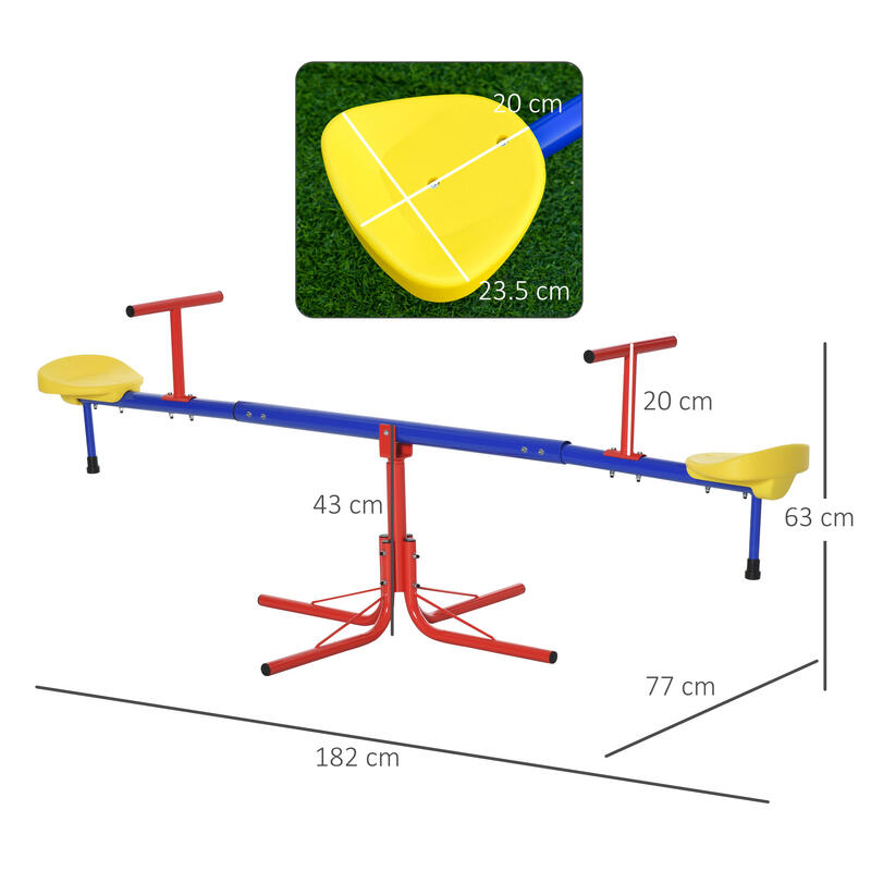 Balansoar dublu pentru copii Outsunny, rotativ la 360°, din metal și PP