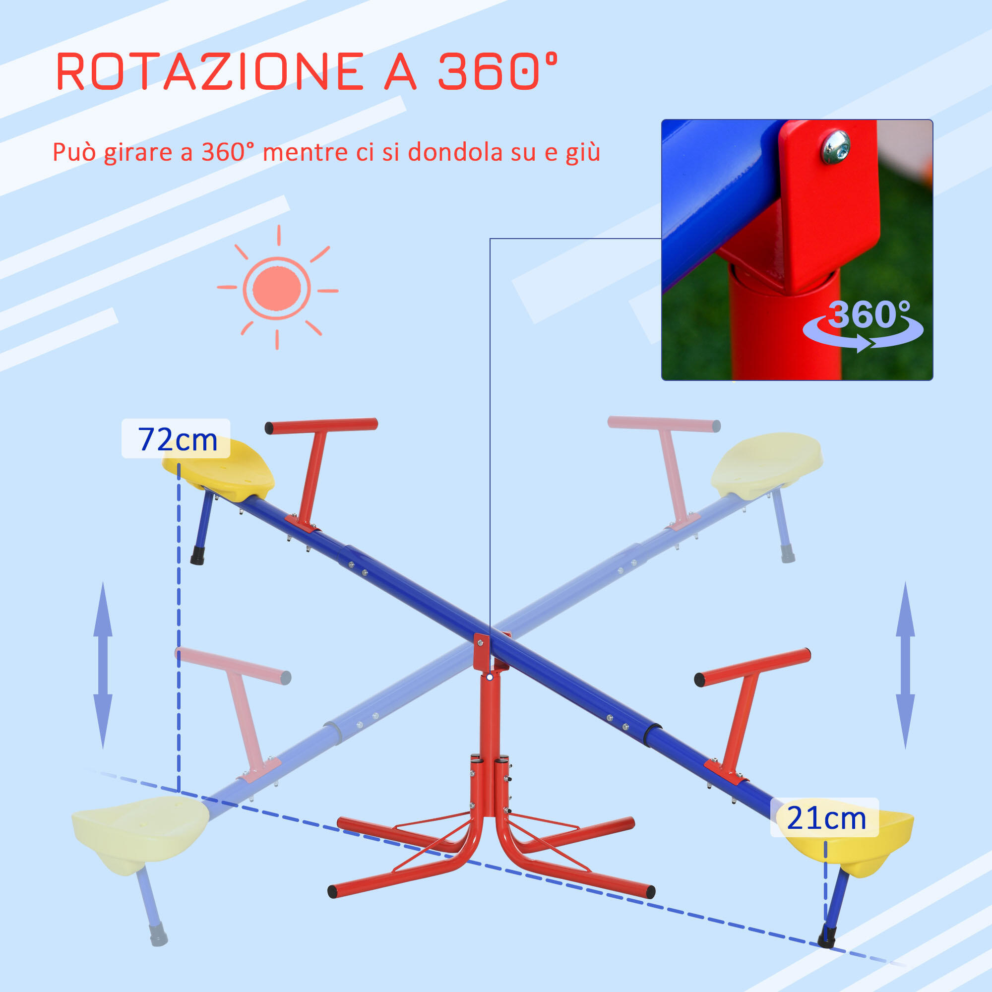 Outsunny Altalena per Bambini Doppia a Bilico Girevole a 360° in Metallo e PP 4/7