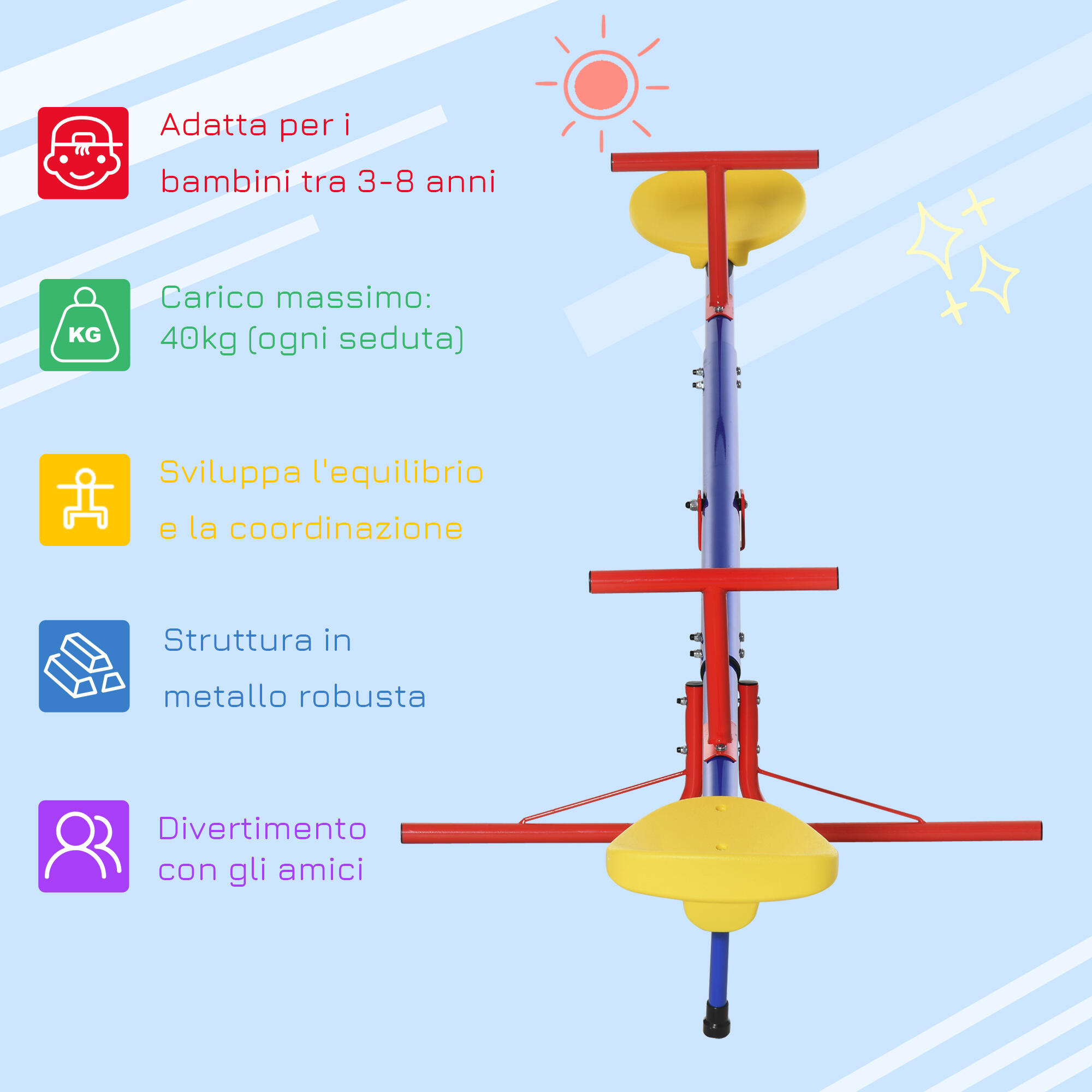 Outsunny Altalena per Bambini Doppia a Bilico Girevole a 360° in Metallo e PP 5/7