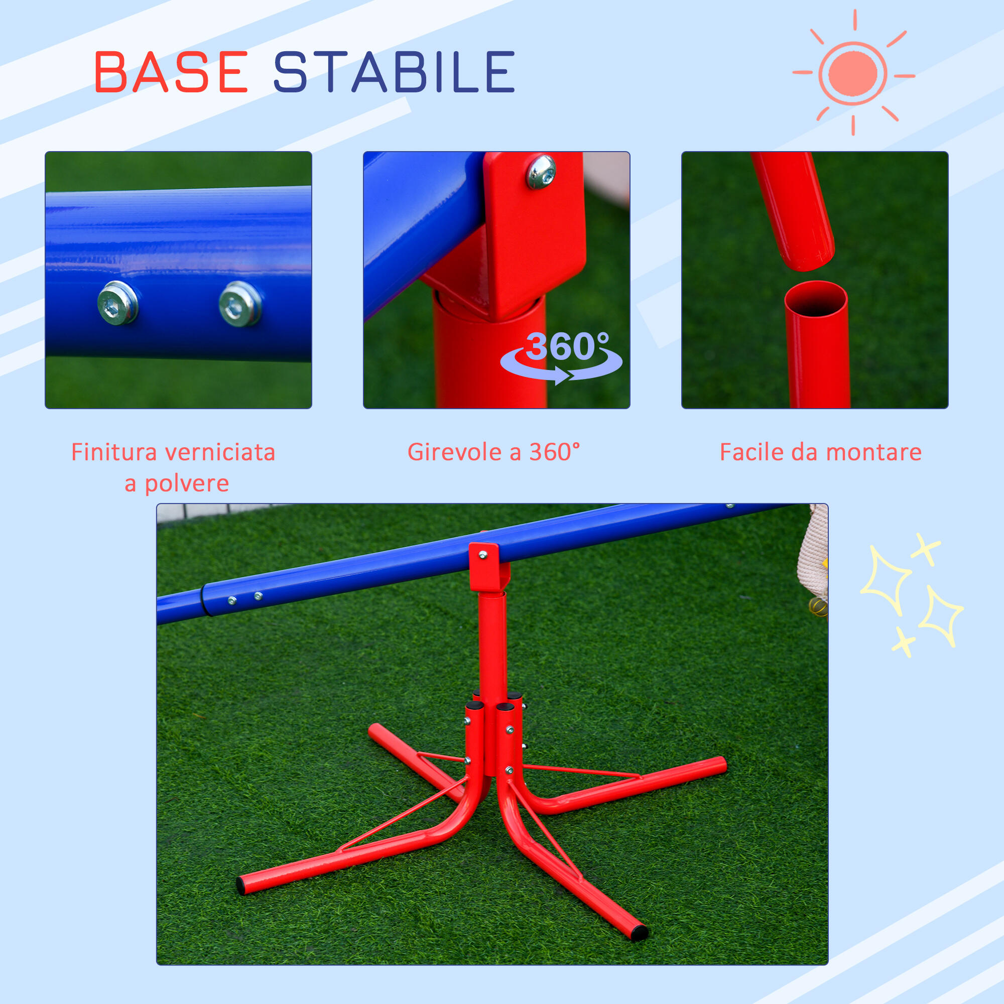 Outsunny Altalena per Bambini Doppia a Bilico Girevole a 360° in Metallo e PP 6/7