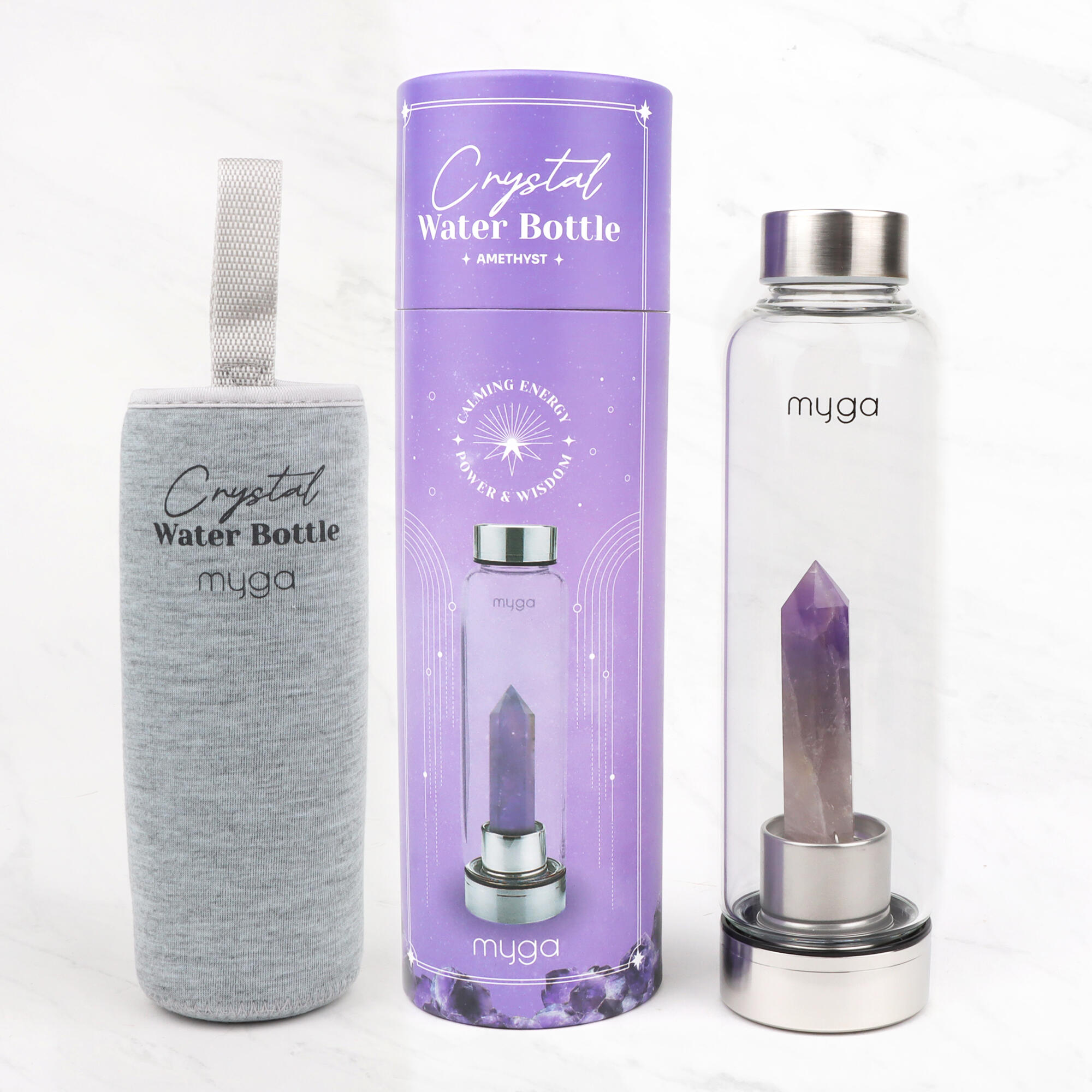 MYGA Amethyst Crystal Glass Water Bottle