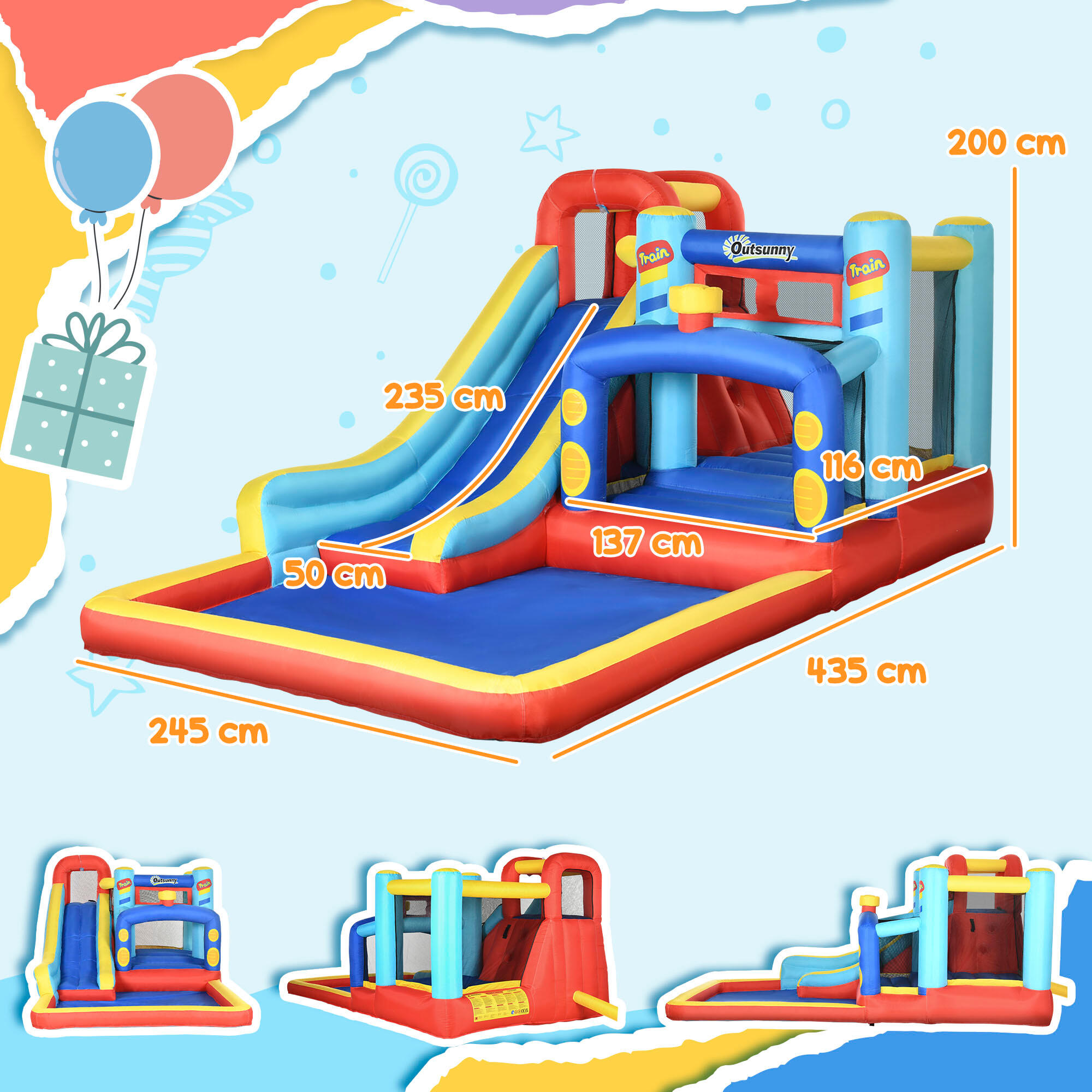 Castelo insuflável 435x245x200cm multicolorido Outsunny 3/7