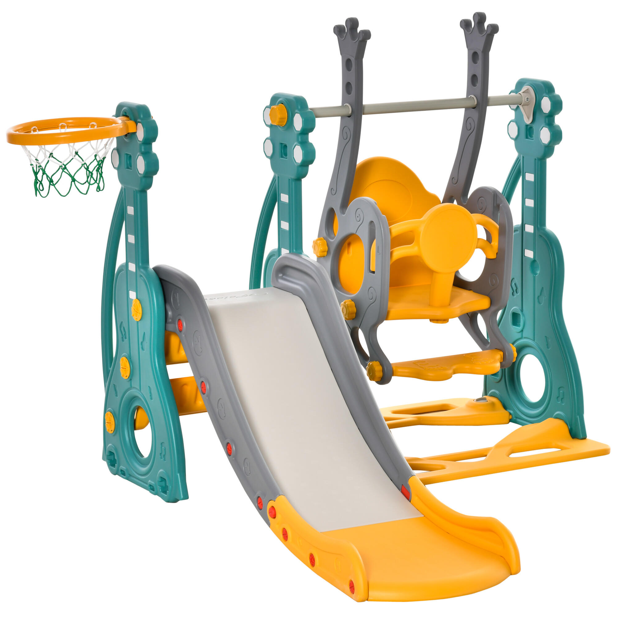 HOMCOM Scivolo per Bambini +18 Mesi con Altalena Multicolore 152x149x107cm 1/8