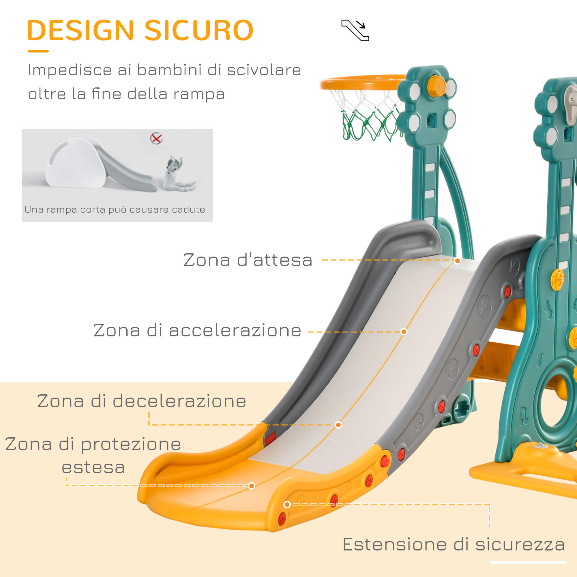 HOMCOM Scivolo per Bambini +18 Mesi con Altalena Multicolore 152x149x107cm 5/8