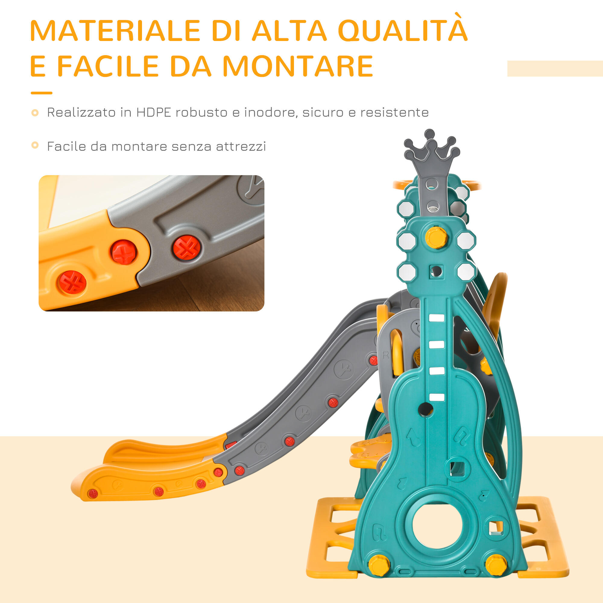 HOMCOM Scivolo per Bambini +18 Mesi con Altalena Multicolore 152x149x107cm 6/8